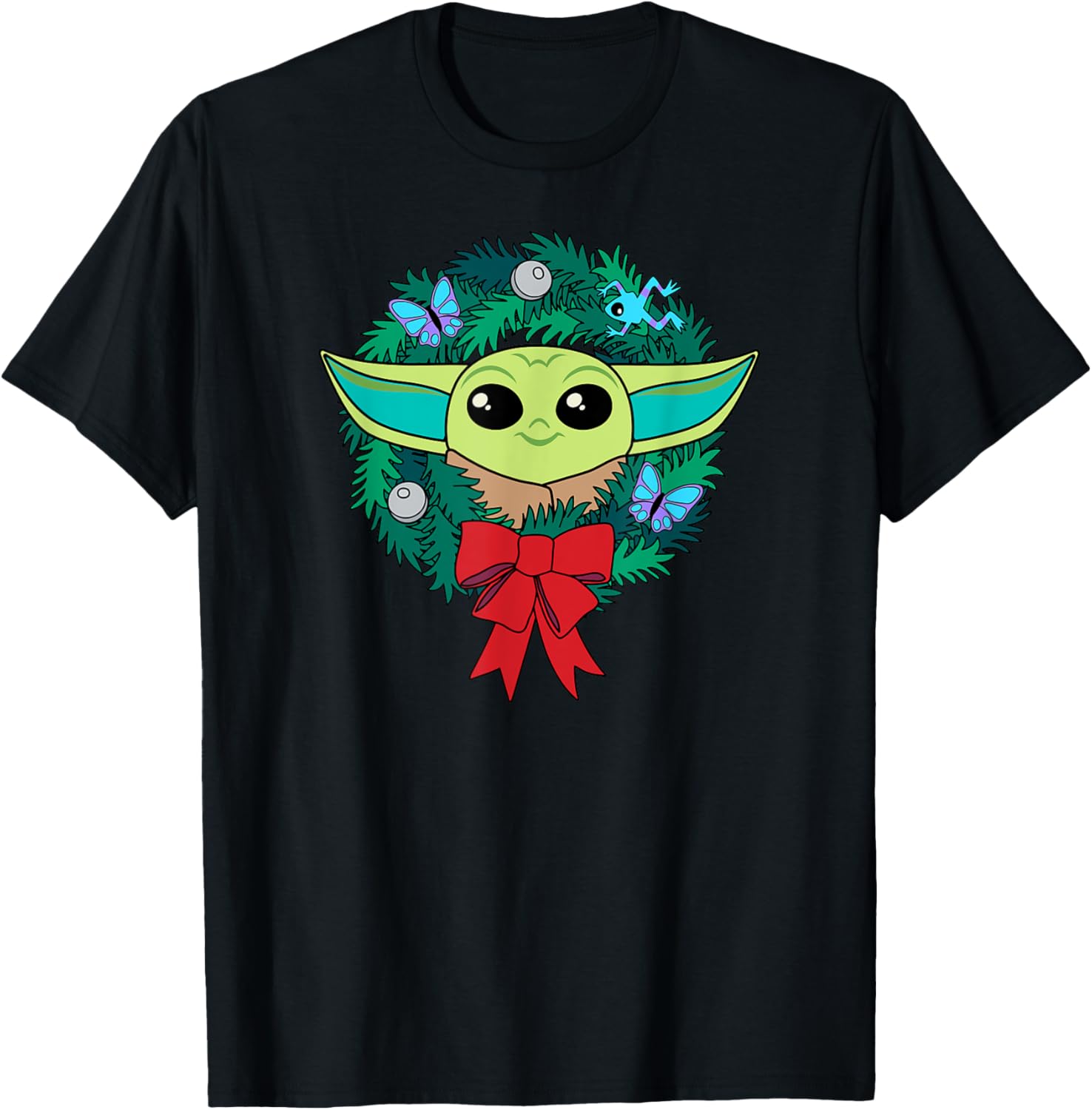 Mandalorian Grogu Holiday Wreath T-Shirt for Festive Fans - 6