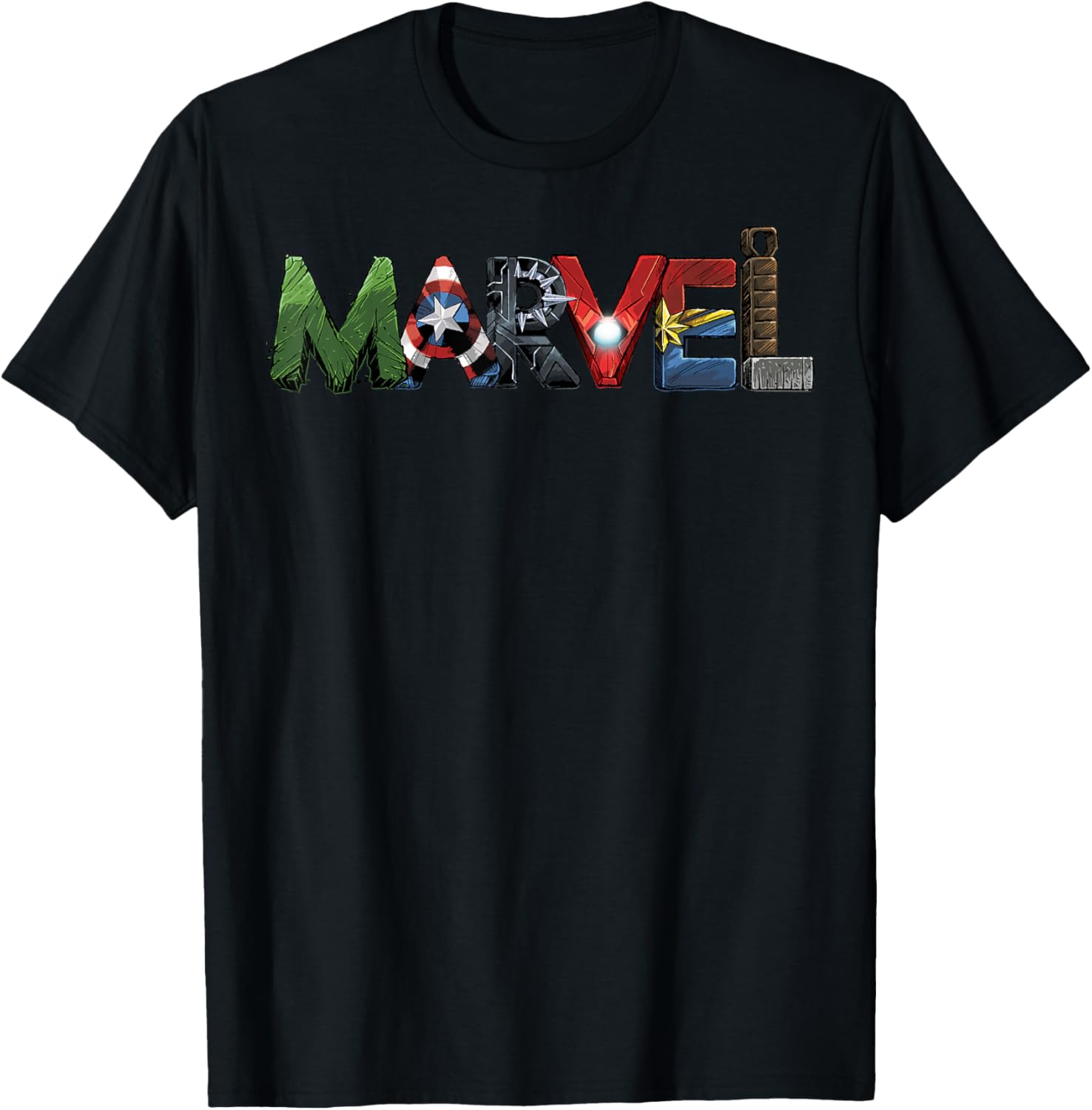 Marvel Avengers Character Text Portrait T-Shirt for Superhero Fans - 2