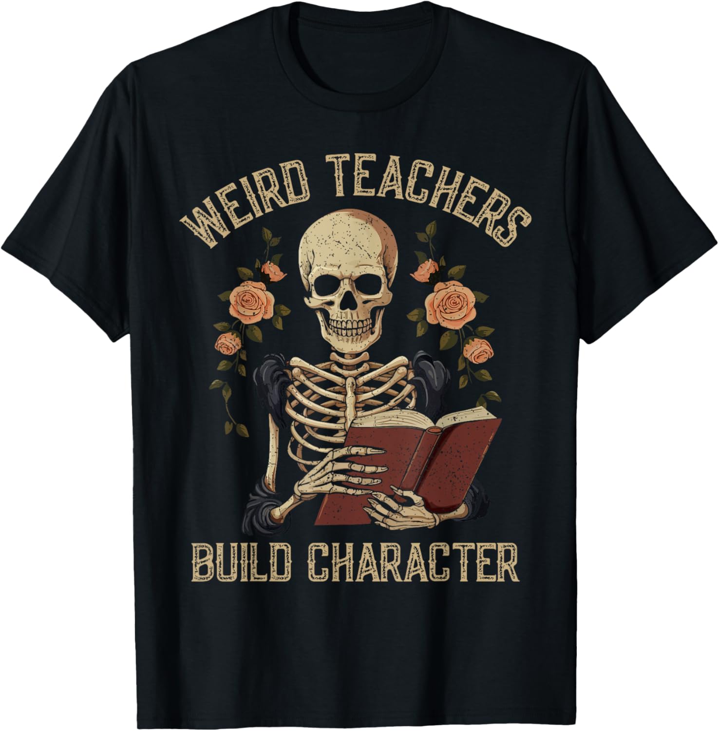 Funny Skeleton Floral Skull Halloween T-Shirt for Women Teachers - 1