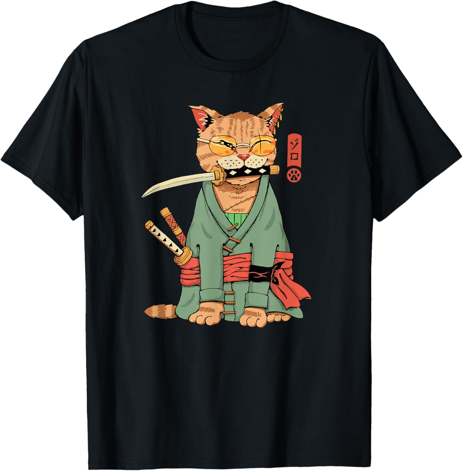 Cool Zoro Cat Warrior T-Shirt for Cat Lovers - Fun Cartoon Design - 16