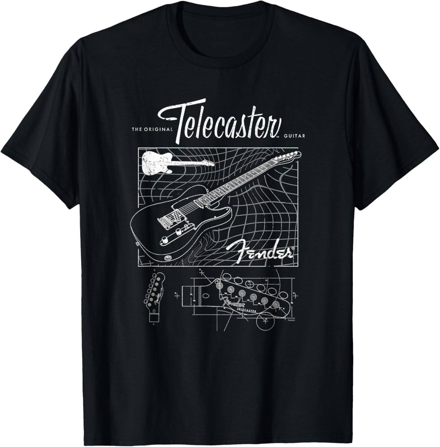 Fender Telecaster Guitar Schematic Poster T-Shirt for Music Lovers - 1
