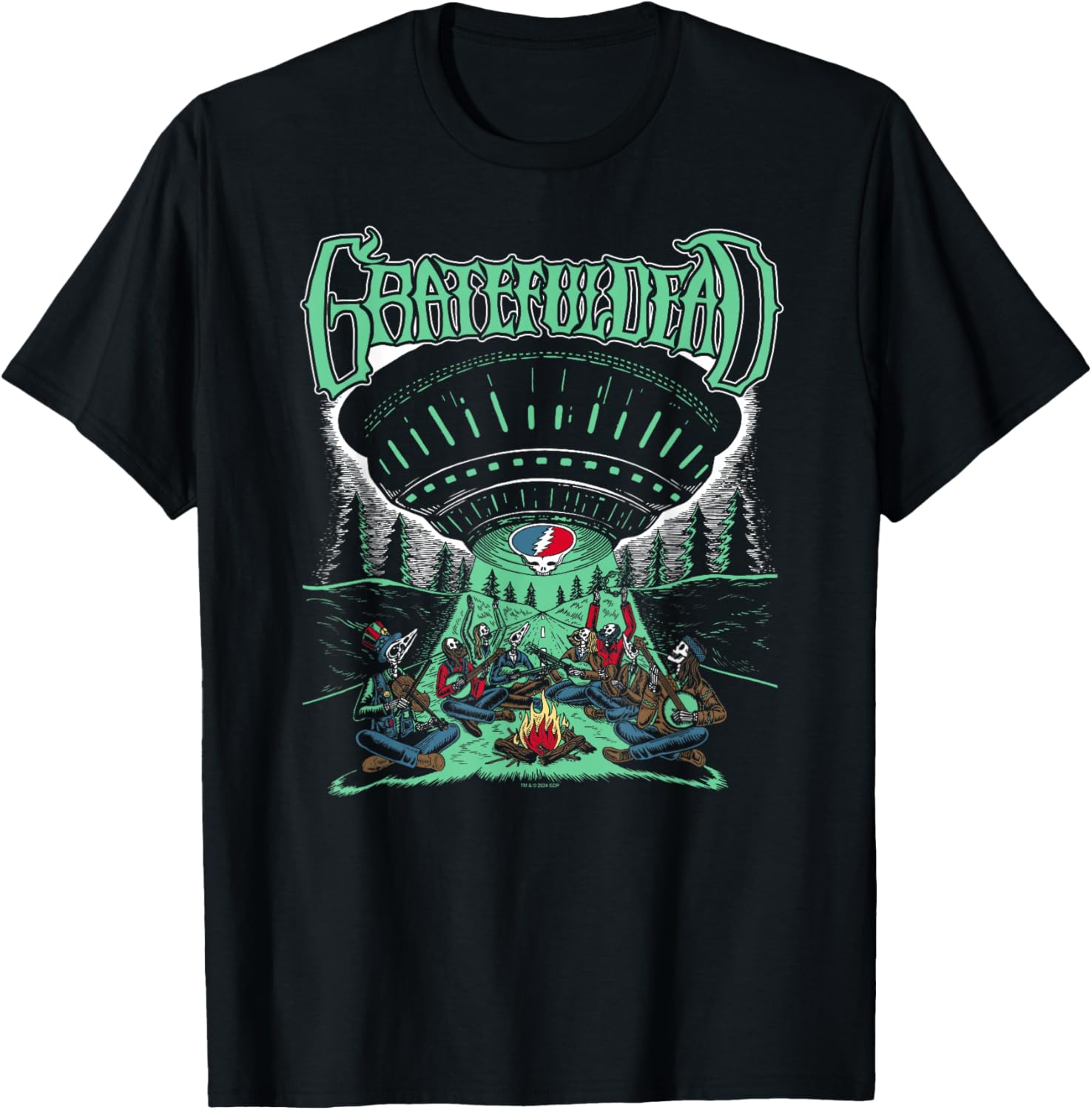 Grateful Dead Skeletons and Aliens Camping T-Shirt for Music Lovers - 1