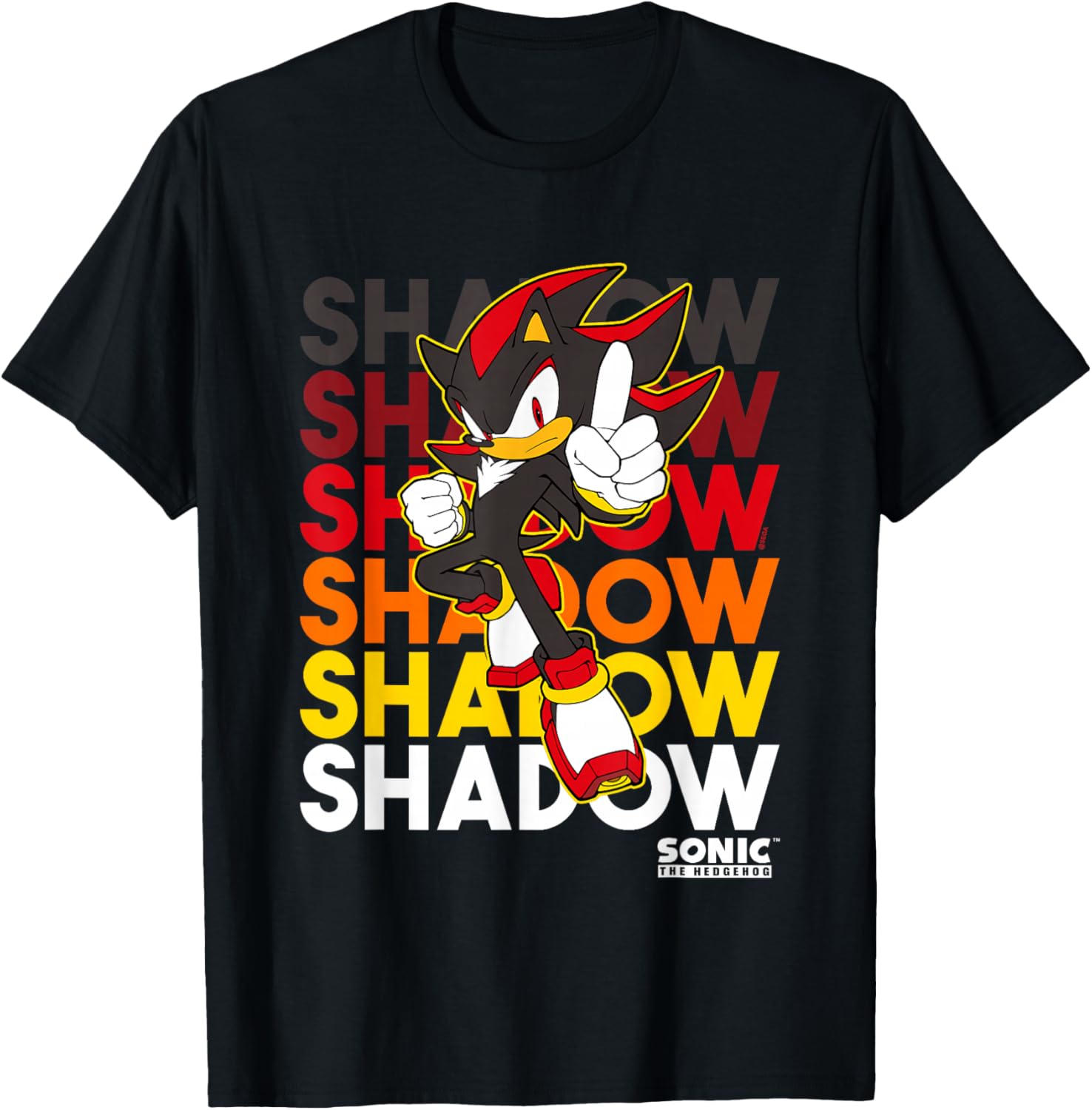 Sonic The Hedgehog Shadow Logo Stacked Text Cool Graphic T-Shirt - 9