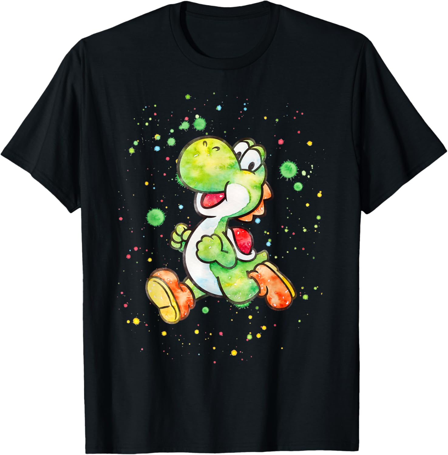 Super Mario Yoshi Watercolor T-Shirt - Fun Splatter Portrait Design - 2