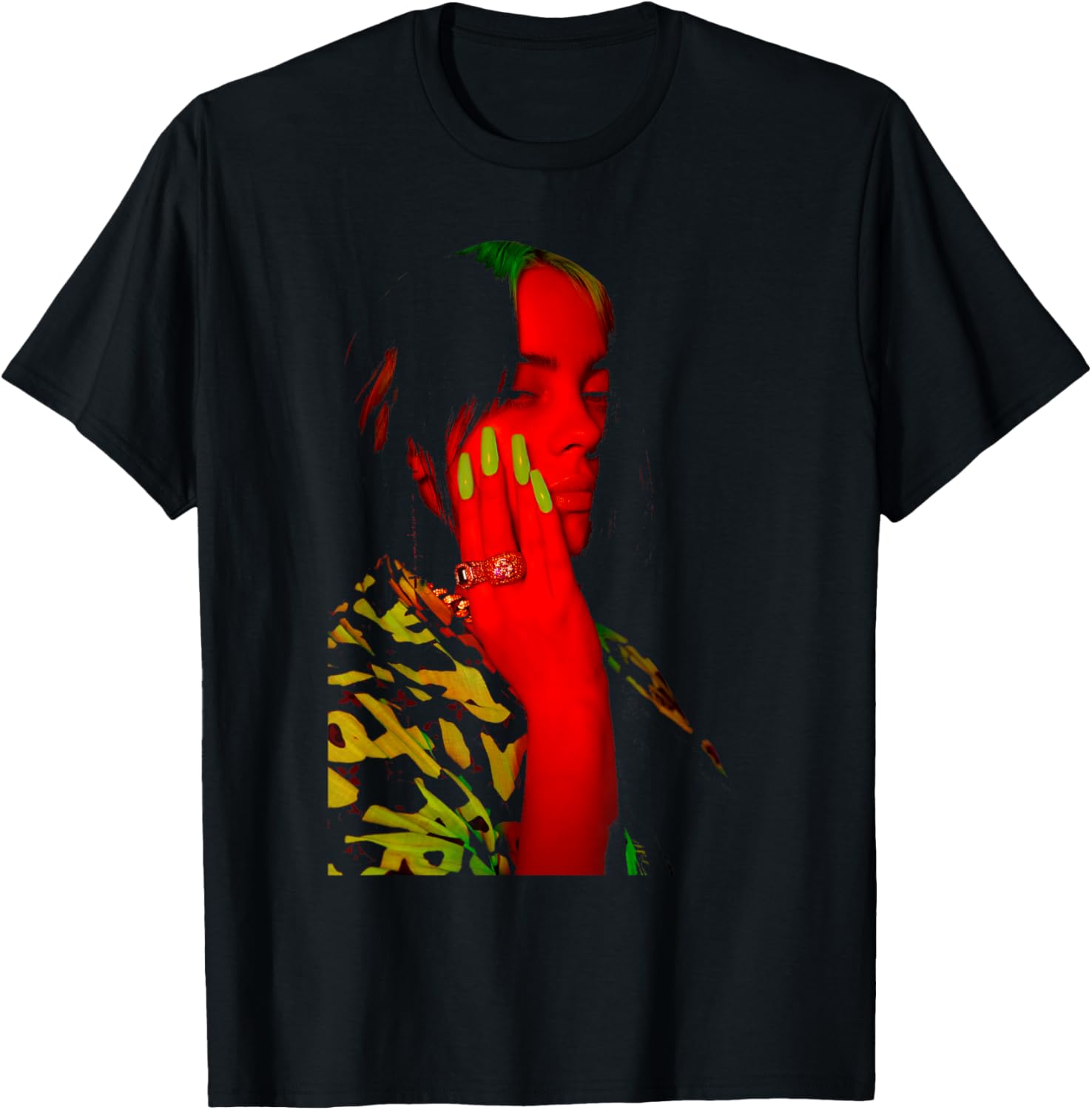 Billie Eilish Red Photo Neon Black T-Shirt for Stylish Fans - 1