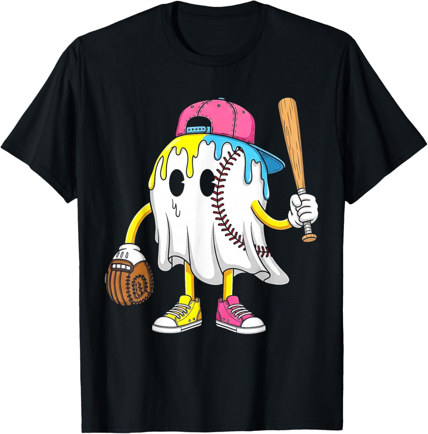 Funny Halloween Baseball Shirt for Boys with Ghost Graphic Design - 12