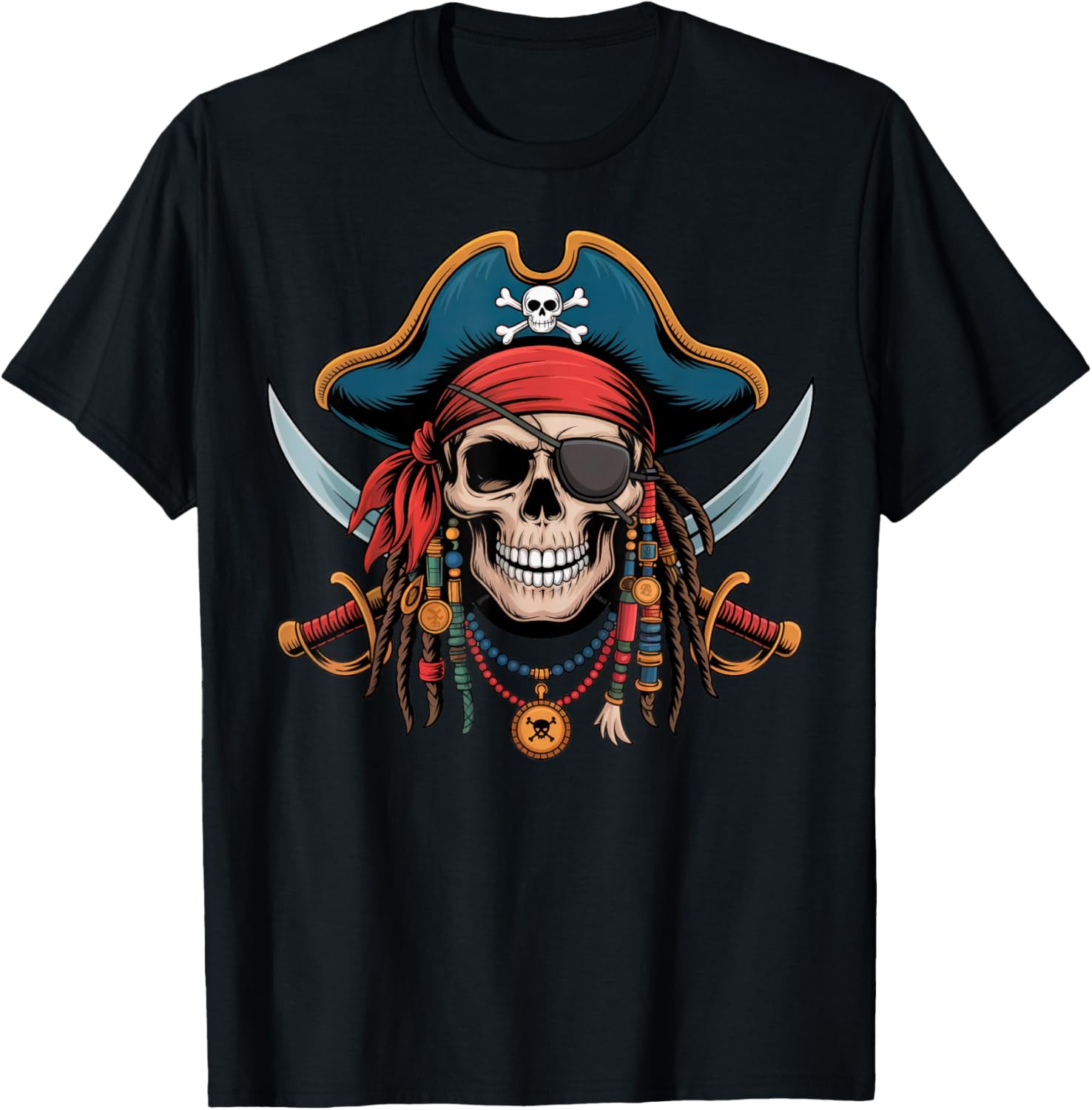 Pirate Skull and Crossbones Skeleton Halloween T-Shirt for Men and Boys - 19