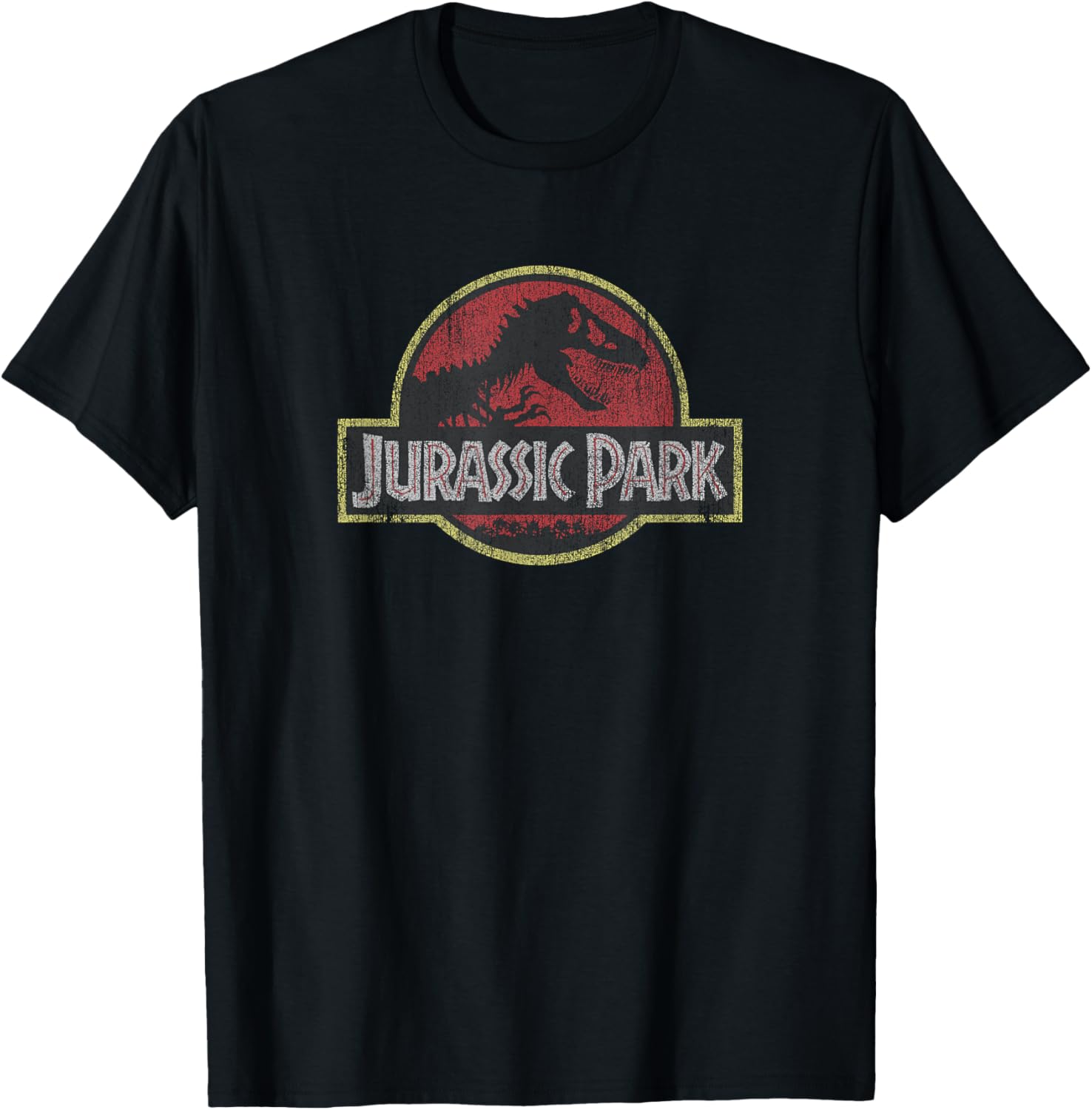 Classic Jurassic Park Retro Red Distressed Logo T-Shirt for Fans - 3