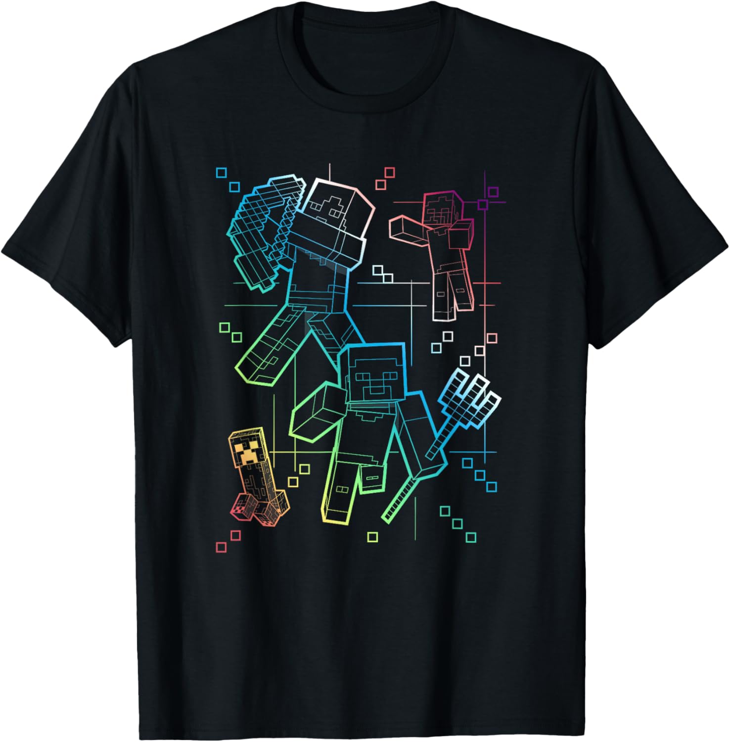Minecraft Rainbow Collage T-Shirt for Gamers – Fun Group Shot Design - 8