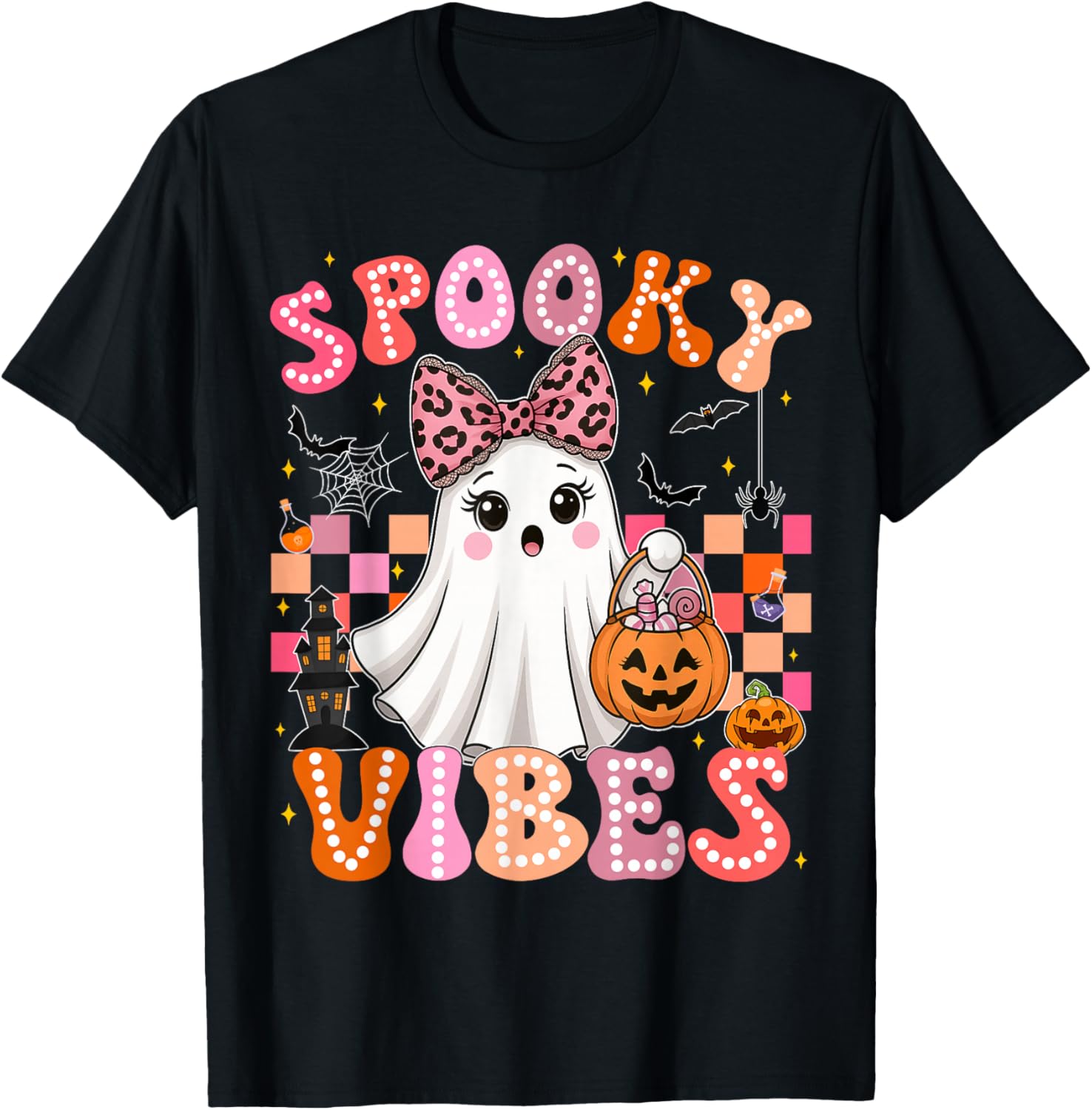 Groovy Spooky Vibes Cute Ghost Halloween T-Shirt for Girls - 14