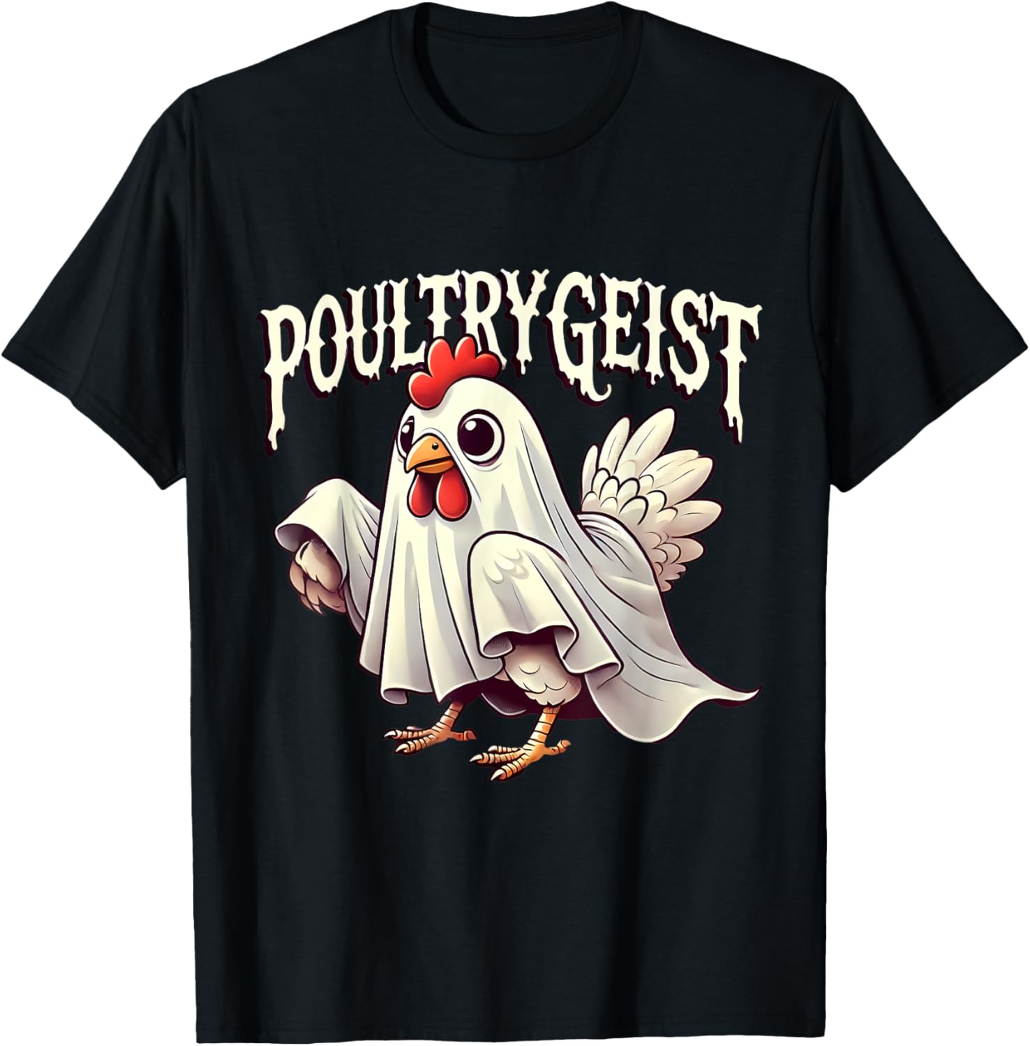Funny Chicken Ghost Poultrygeist Halloween Farmer T-Shirt for Fun Lovers - 1
