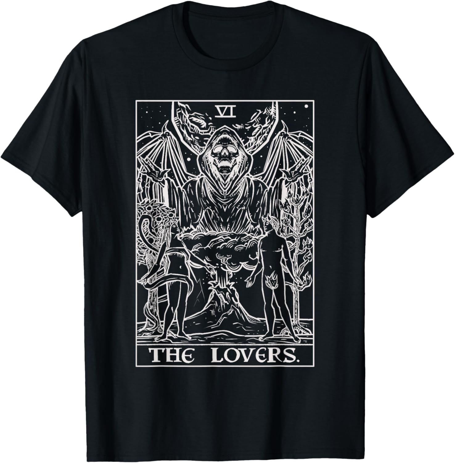 Gothic Horror Lovers Tarot Card T-Shirt for Halloween Enthusiasts - 1