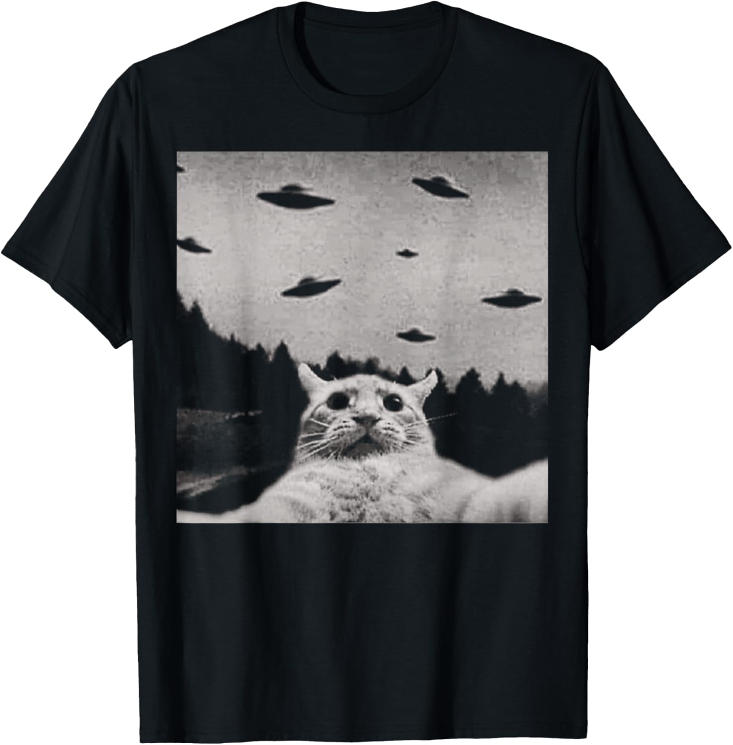 ThreadWeird Alien Cat UFO T-Shirt - Fun Black Tee for Cat Lovers - 2