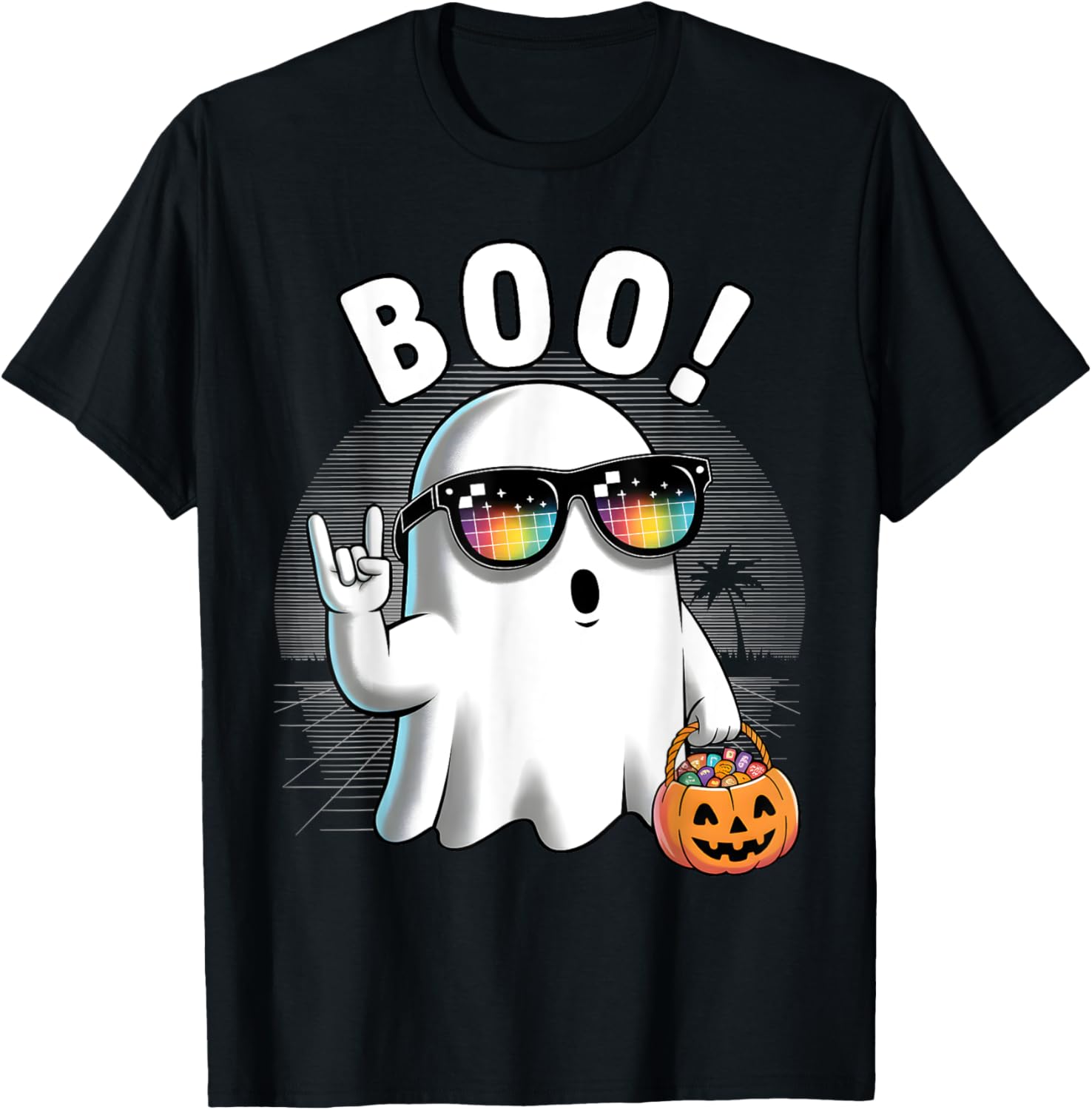 Rock Ghost Retro Halloween Pumpkin T-Shirt for Fun Spooky Style - 15