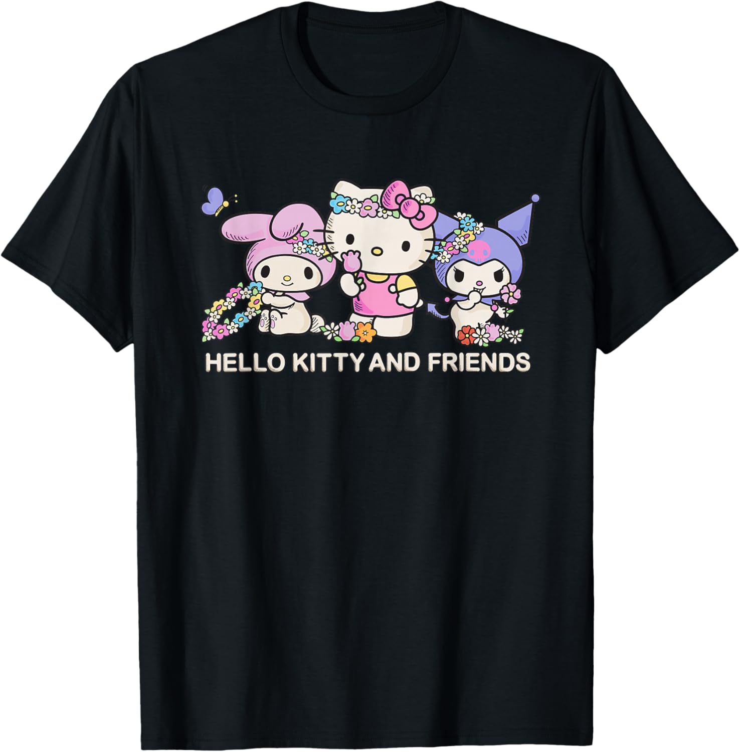 Hello Kitty and Friends Flower Crowns T-Shirt in Black for Kids Small - 9