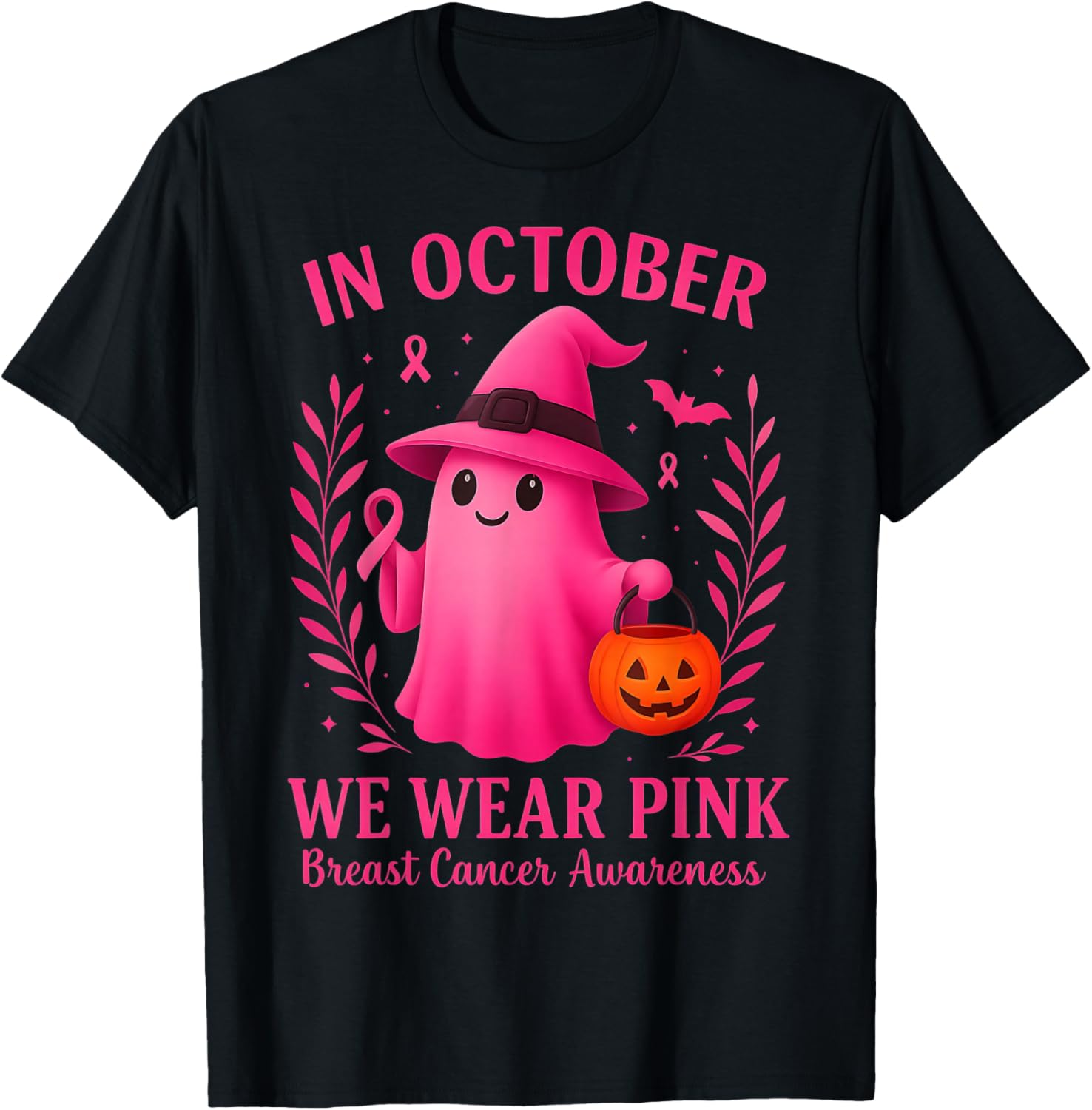 October We Wear Pink Halloween Breast Cancer Awareness T-Shirt for You - 1