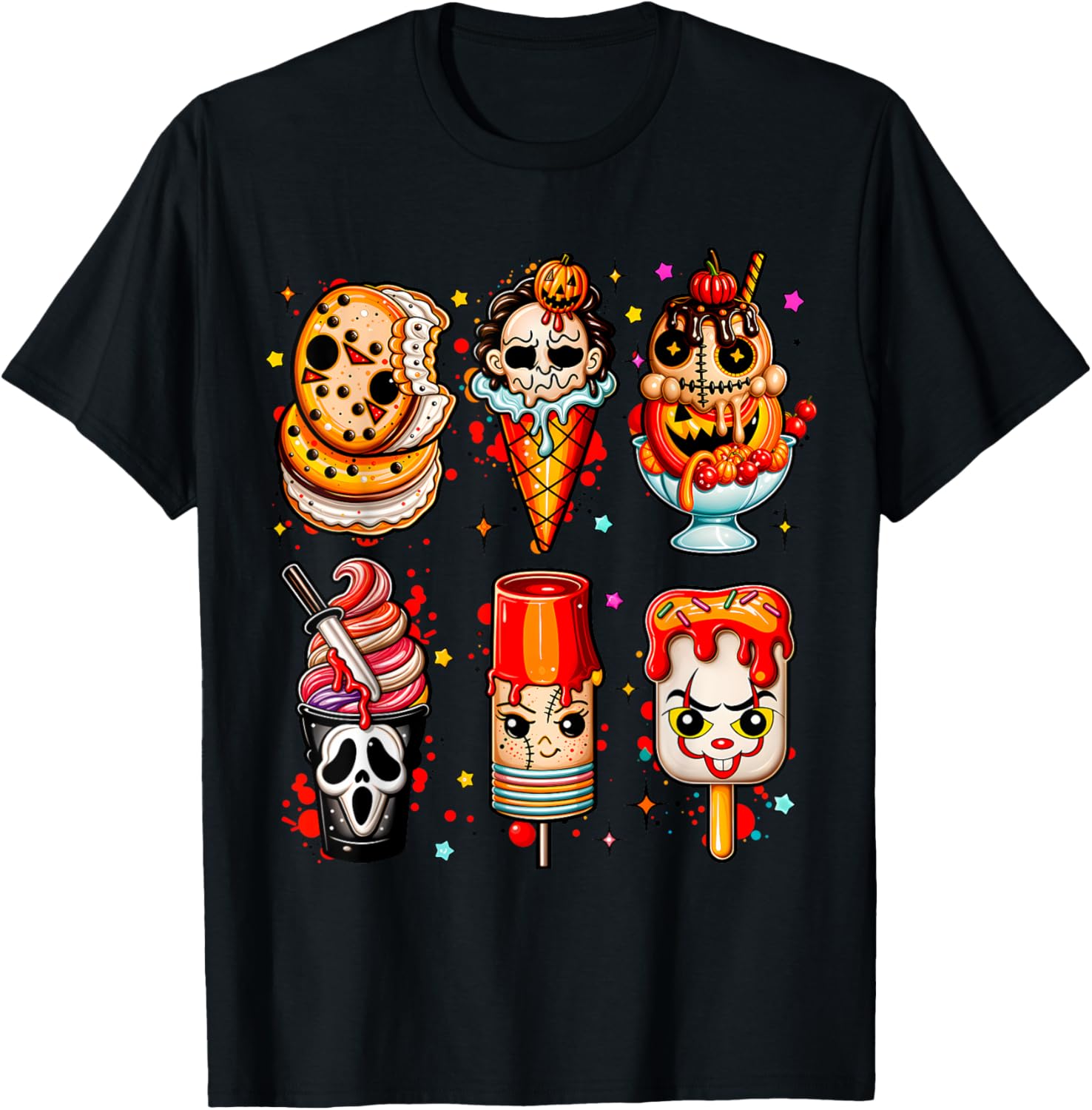 Horror Movies Summerween Popsicle and Ice Cream T-Shirt for Halloween Fun - 1