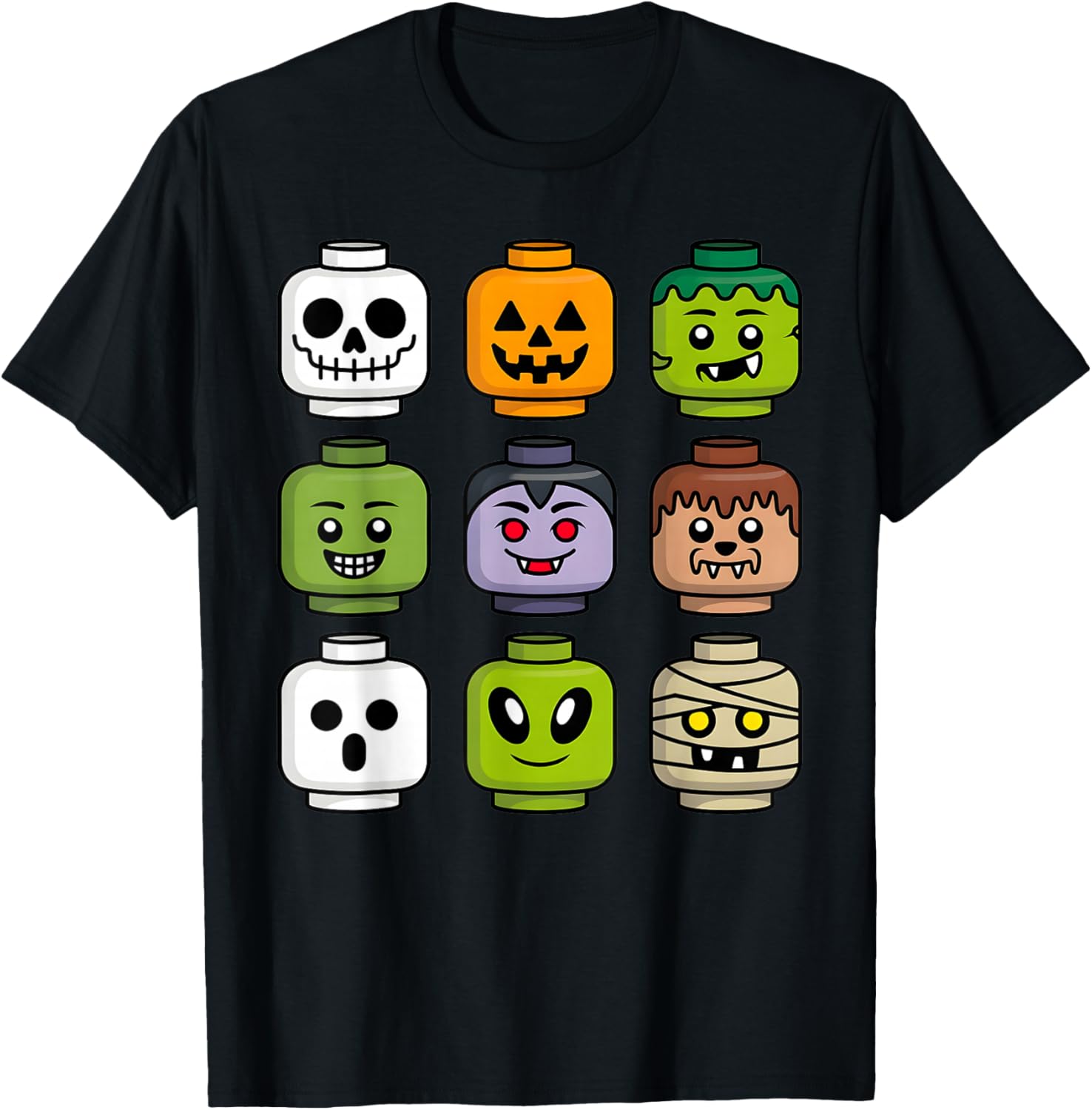 Halloween Building Brick T-Shirt for Boys with Pumpkin Ghost and Zombie Design - 1