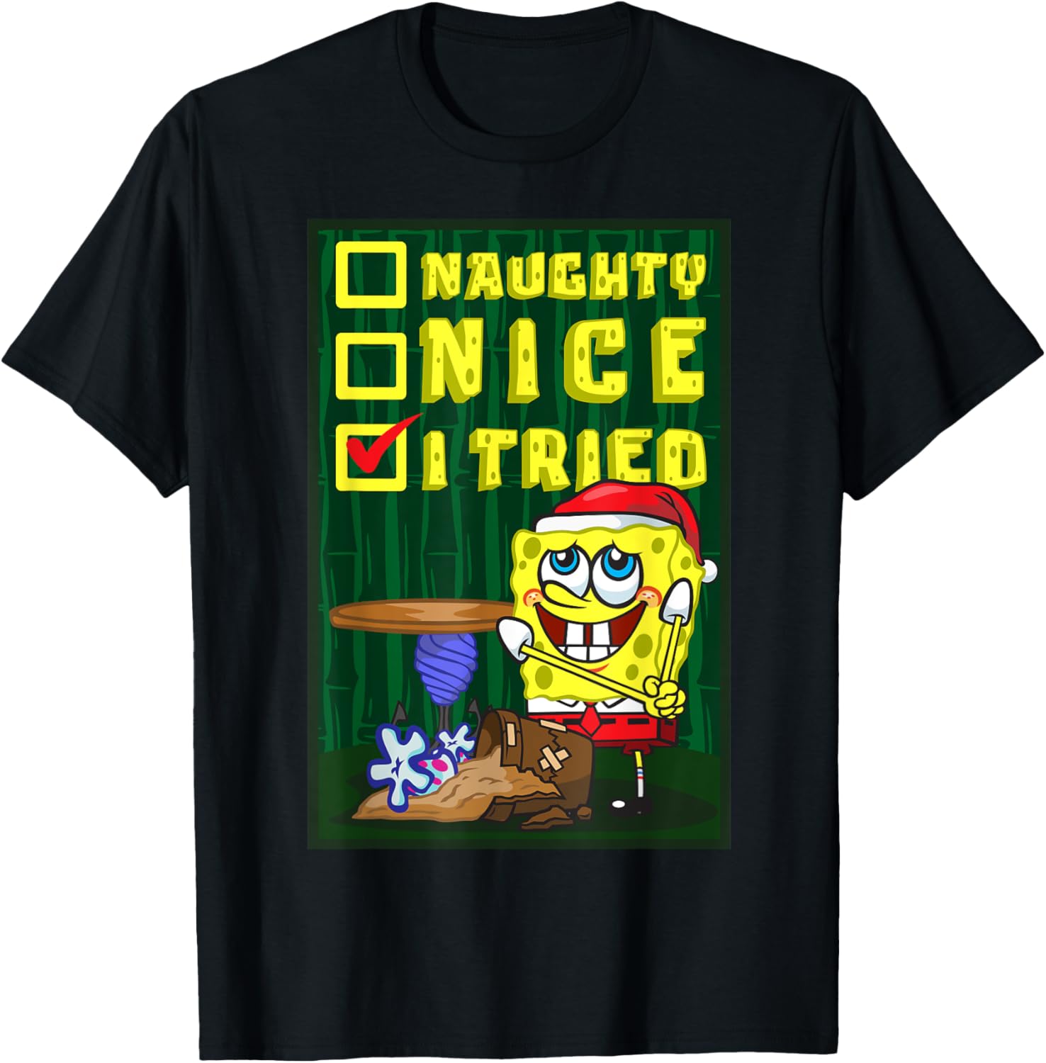 Mademark SpongeBob Christmas Santa's List Nice T-Shirt for Fun Holiday Wear - 7