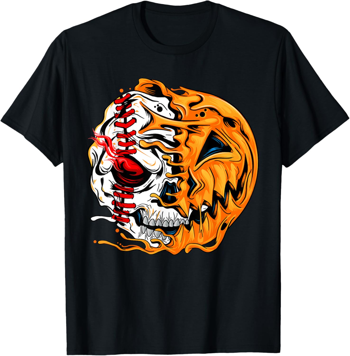 Cute Baseball Player Halloween Pumpkin Skeleton T-Shirt for Kids and Teens - 1