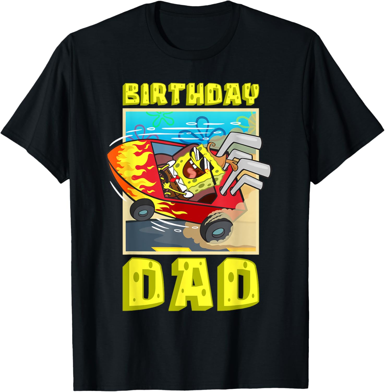 SpongeBob Birthday Dad Driving Super Car T-Shirt for Father's Day Fun - 9