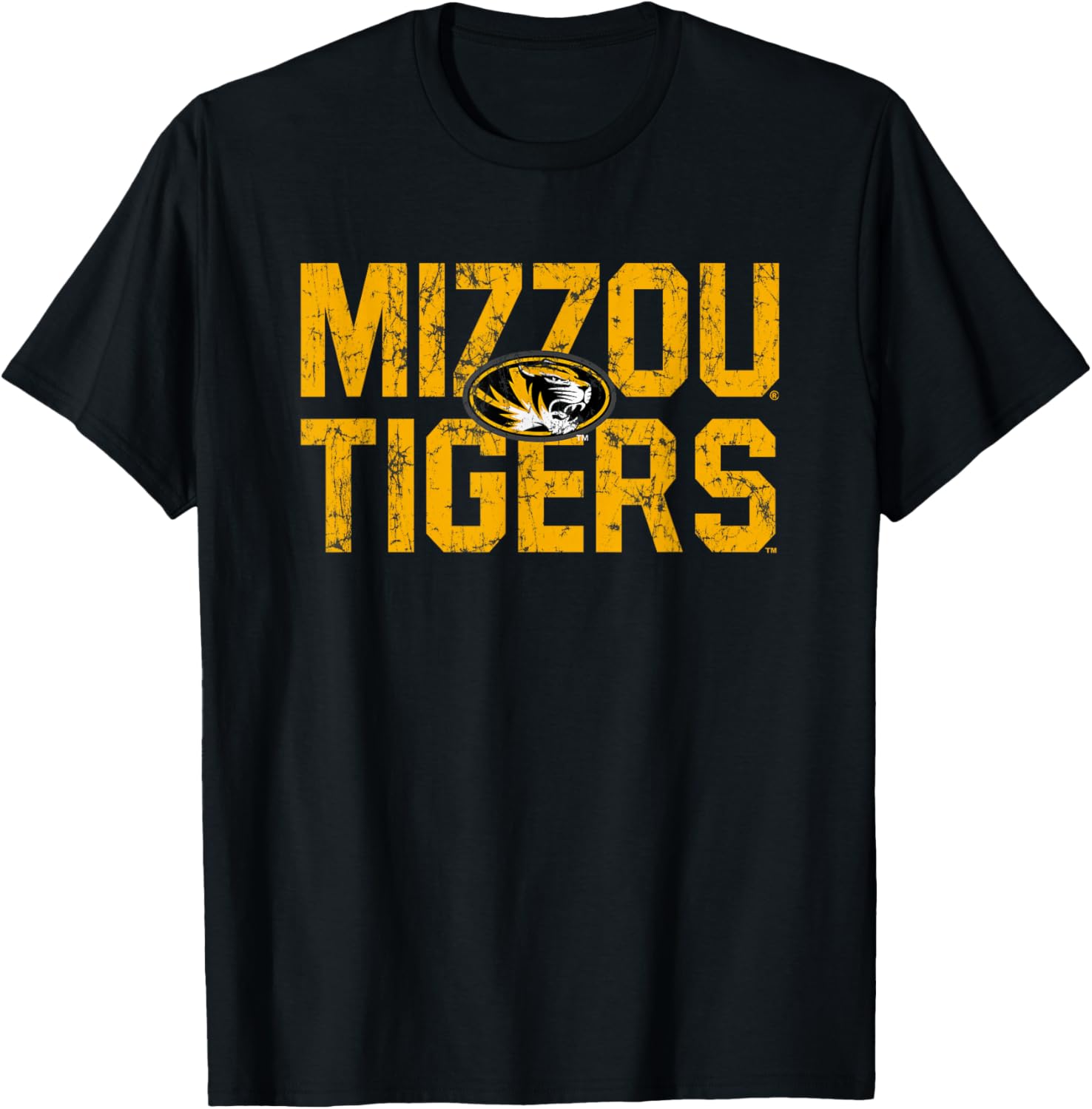 Vintage Black Missouri Tigers T-Shirt for Adults - Distressed Style - 2