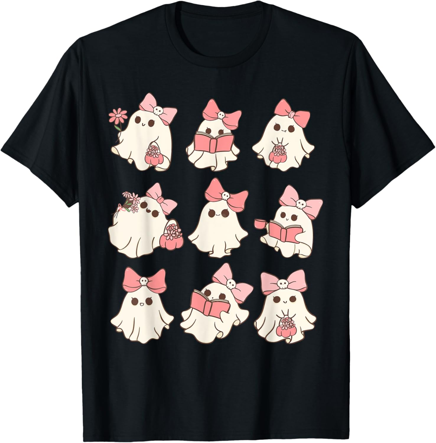 Pink Coquette Bow Ghost T-Shirt for Cute Halloween Spooky Season Fun - 9