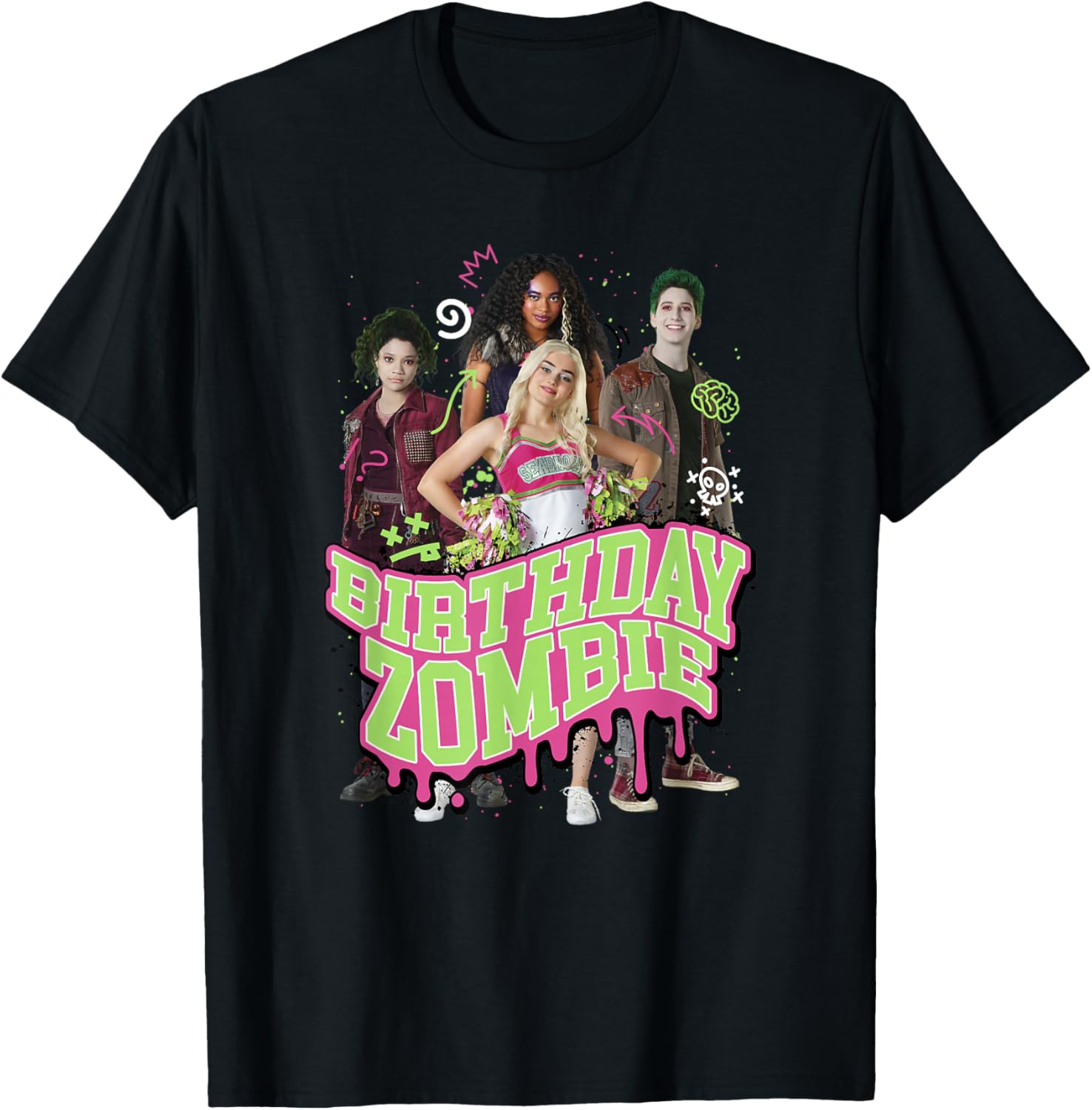 Disney Zombies Birthday Zombie Group Poster T-Shirt for Kids and Fans - 11