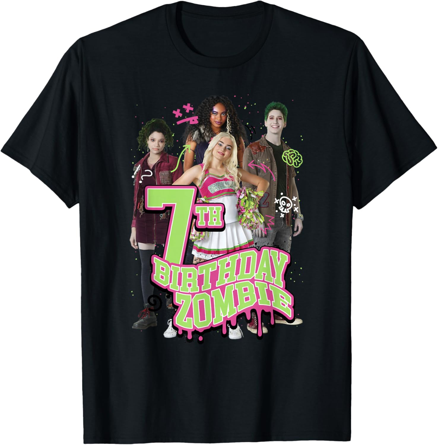 Disney Zombies 7th Birthday Zombie Group Poster T-Shirt for Kids - 9
