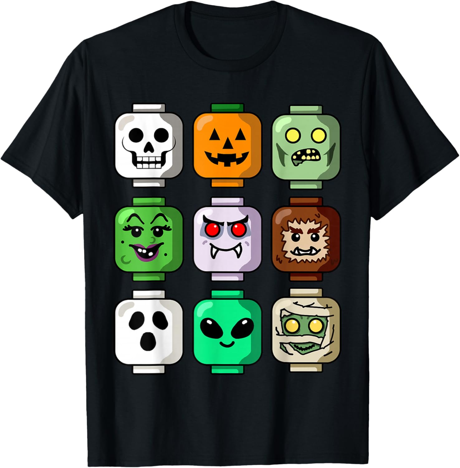 Halloween Building Brick Head T-Shirt for Boys - Pumpkin, Ghost & Zombie Design - 8