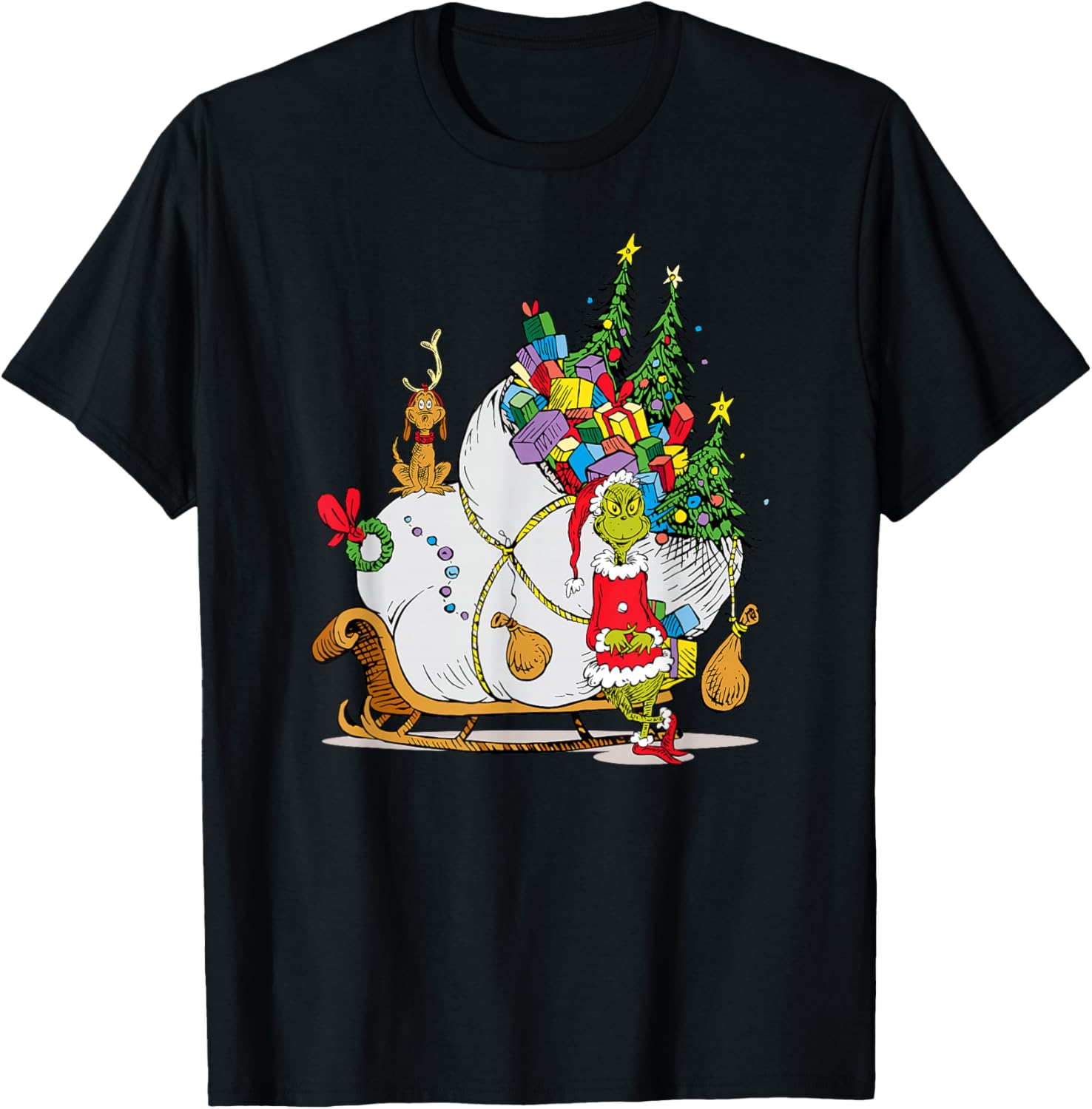 Dr. Seuss Grinch Sleigh T-Shirt - Fun Christmas Apparel for Everyone - 3