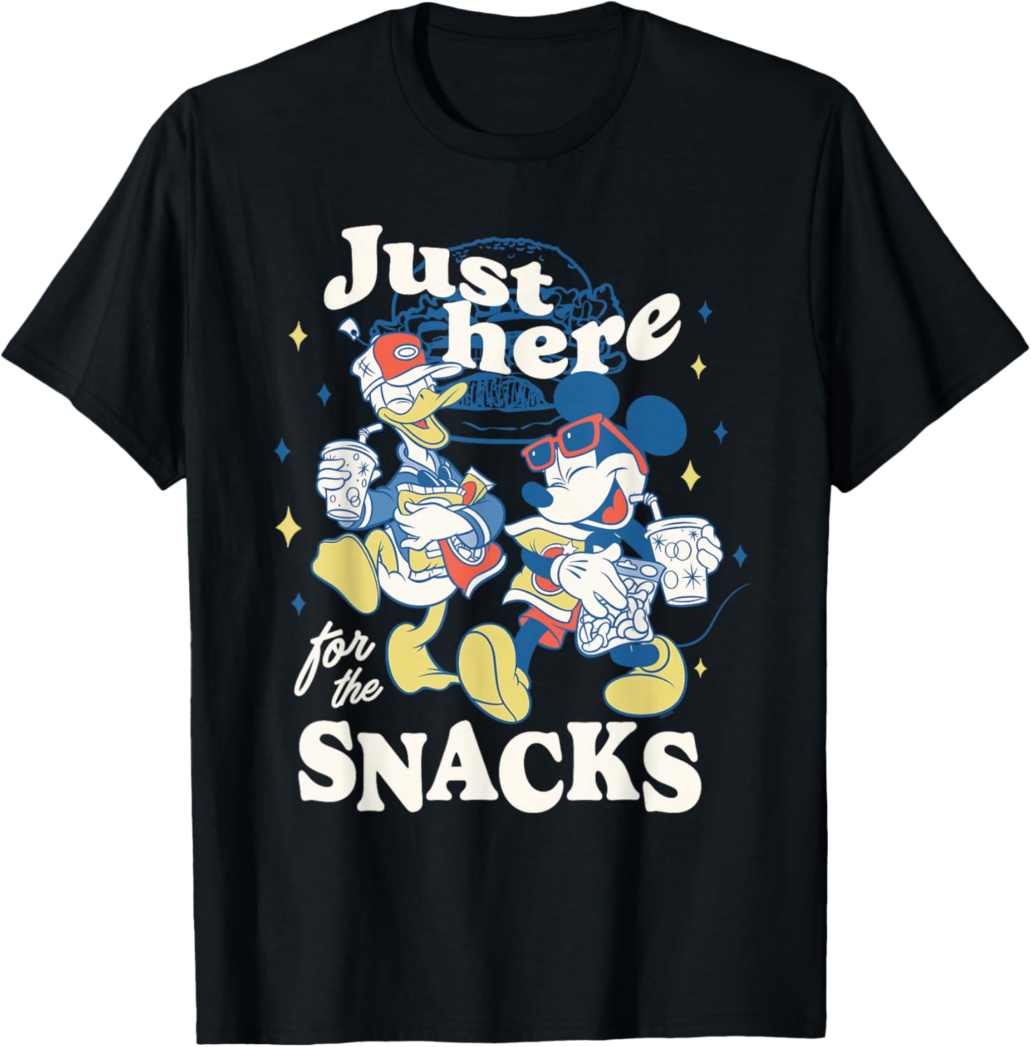 Disney Mickey and Donald Just Here for the Snacks T-Shirt for Road Trips - 1