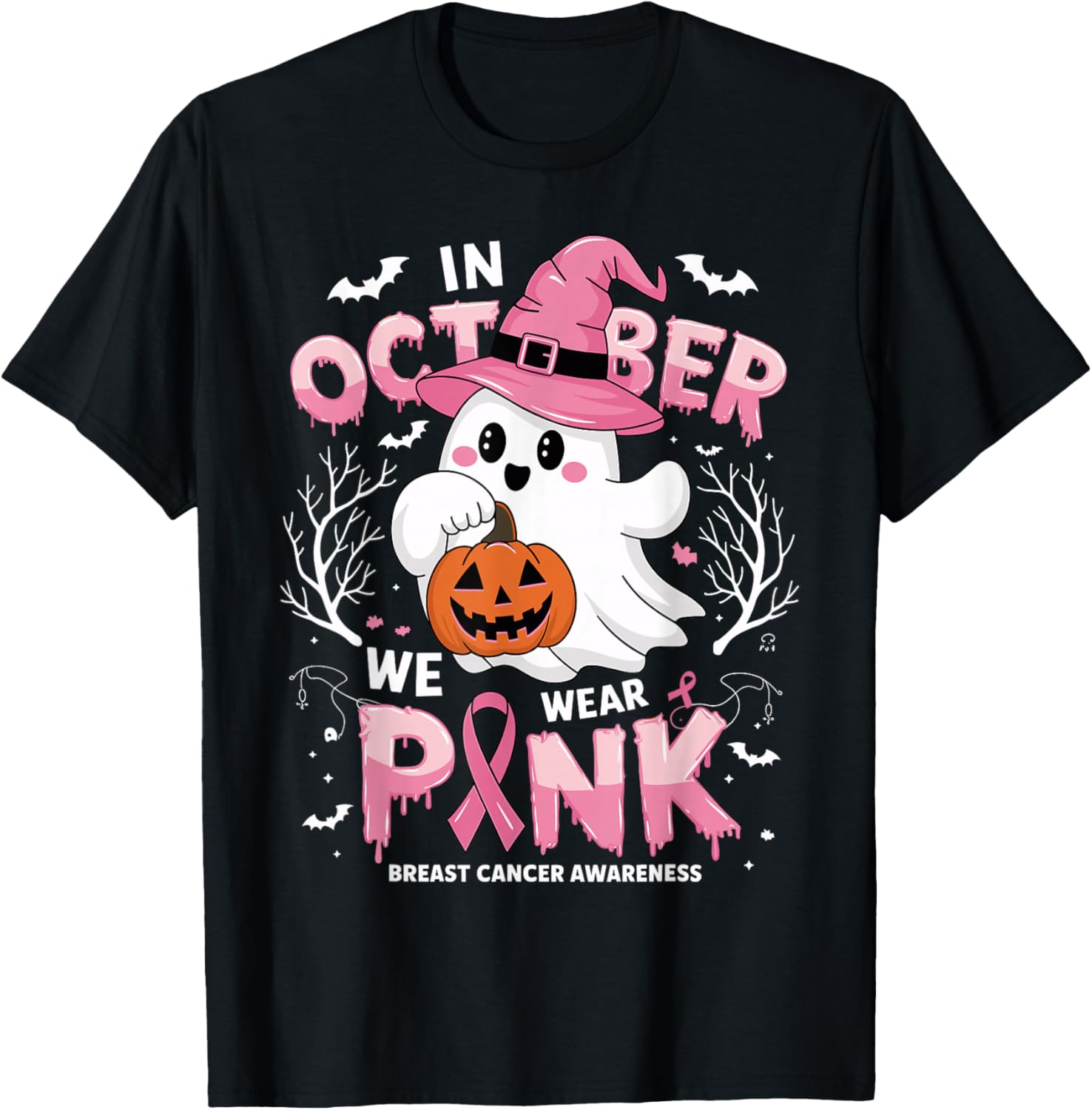 October We Wear Pink Ghost T-Shirt for Breast Cancer Awareness - 1