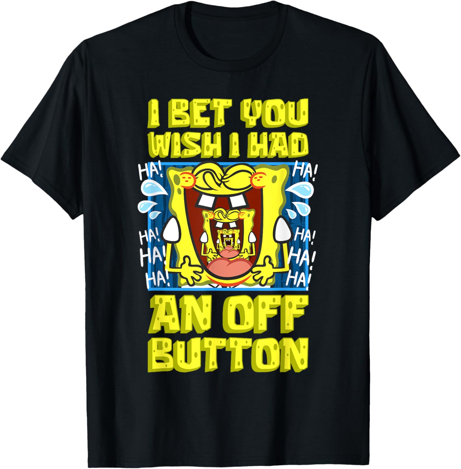 Funny SpongeBob Laughing T-Shirt with OFF Button Design for Fans - 4