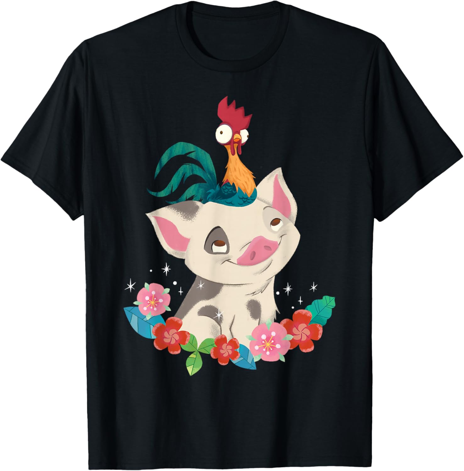 Disney Moana Hei Hei Rooster Pua Flowers Sketch T-Shirt for Fans - 6