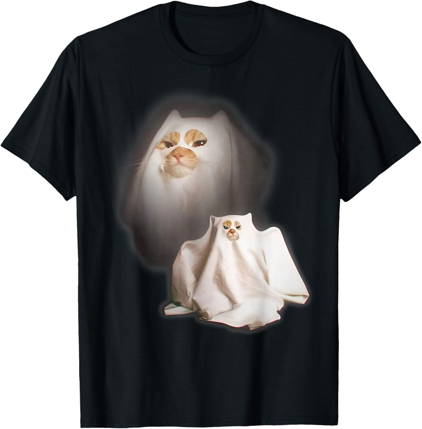 Funny Ghost Cat Halloween T-Shirt for Men Women and Kids - 1