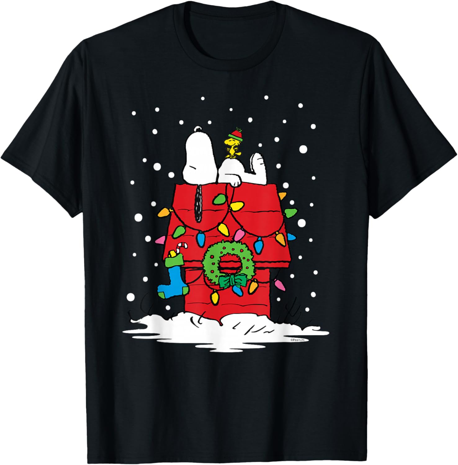 Peanuts Snoopy Woodstock Holiday Stocking T-Shirt for Festive Fun - 14