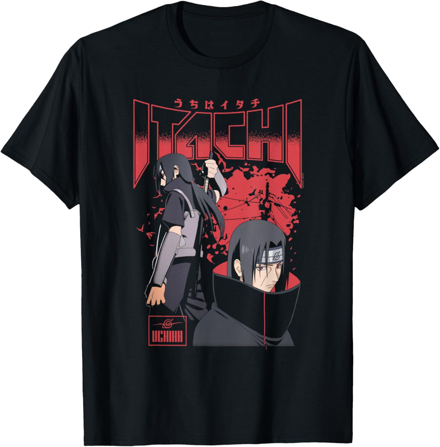 Itachi Uchiha Red Splatter Anime T-Shirt Naruto Shippuden Clothing - 1