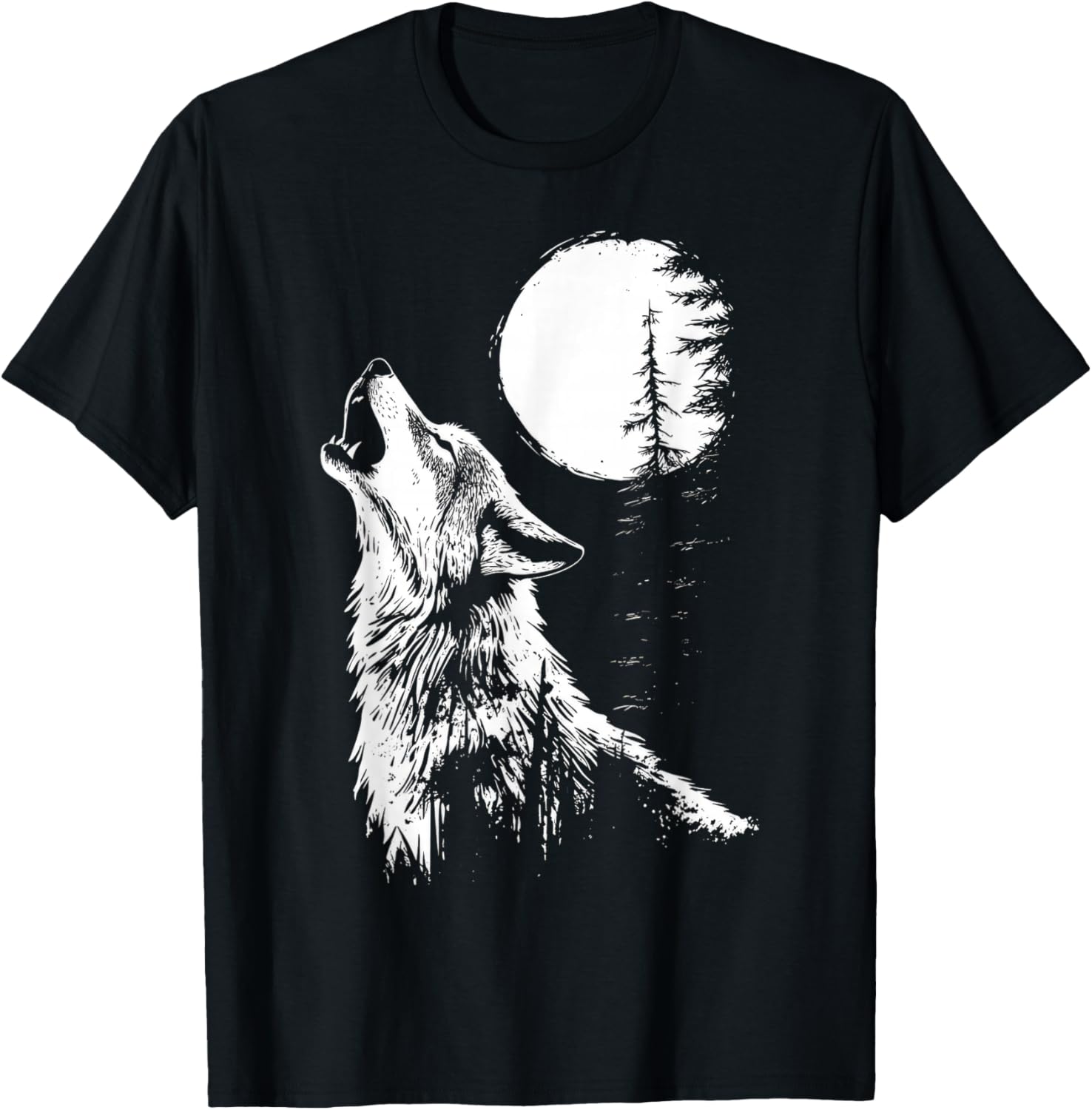 Howling Wolf Graphic Tee Moon Forest Nature Wildlife T-Shirt - 17