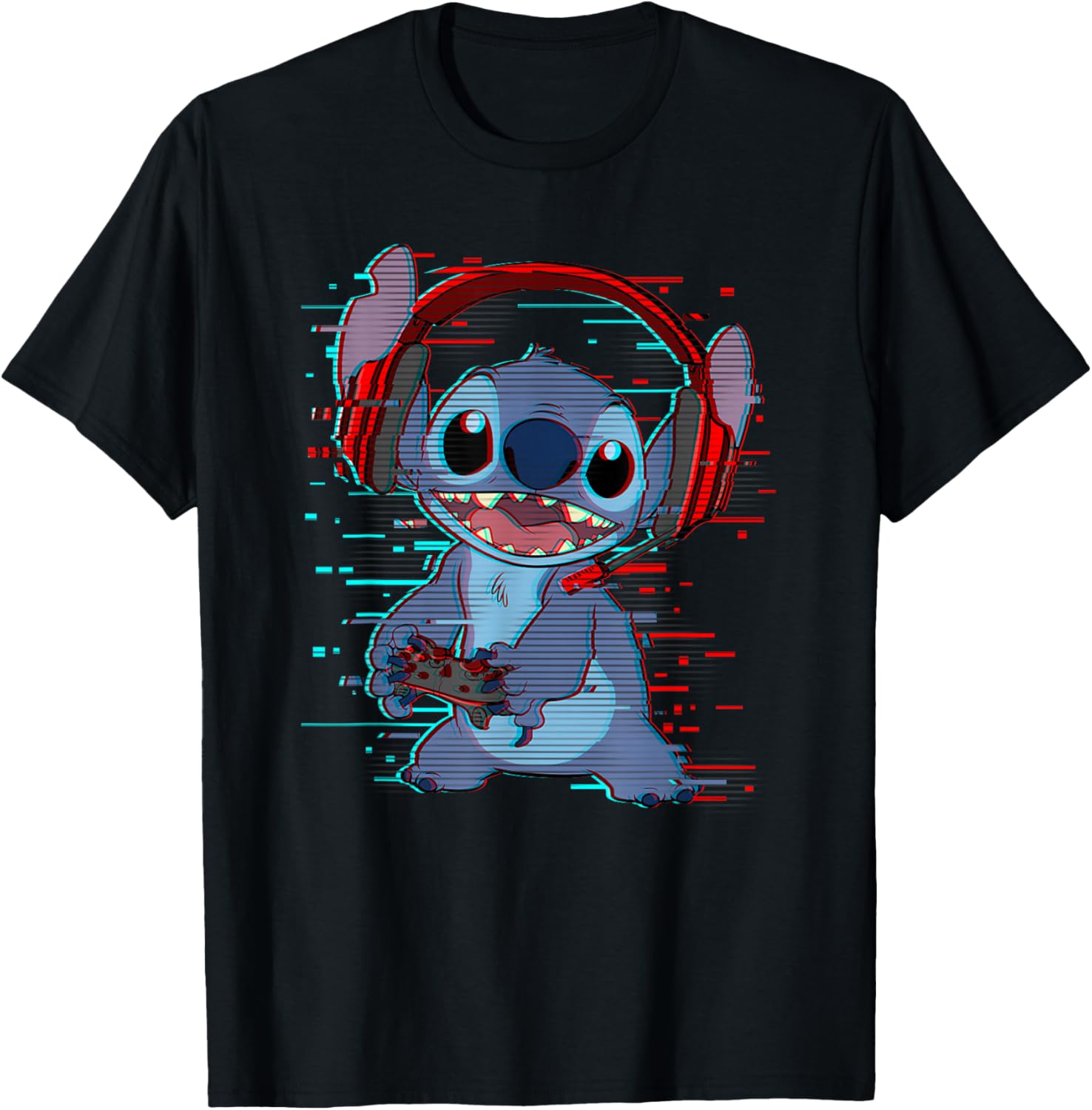 Disney Lilo and Stitch Gamer Glitch Headset and Controller T-Shirt - 10