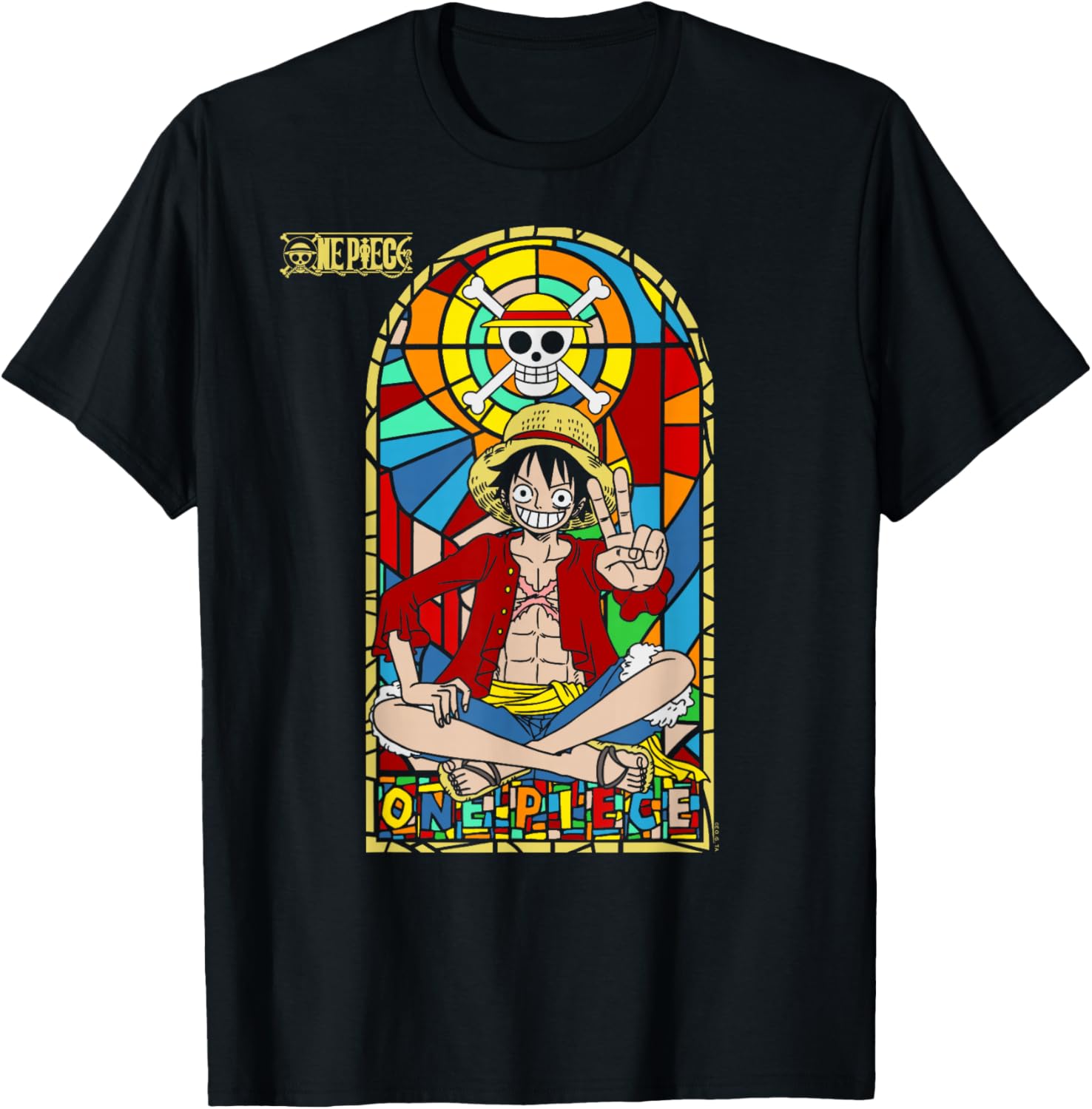 One Piece Anime Stained Glass Luffy T-Shirt for Fans of Adventure - 1