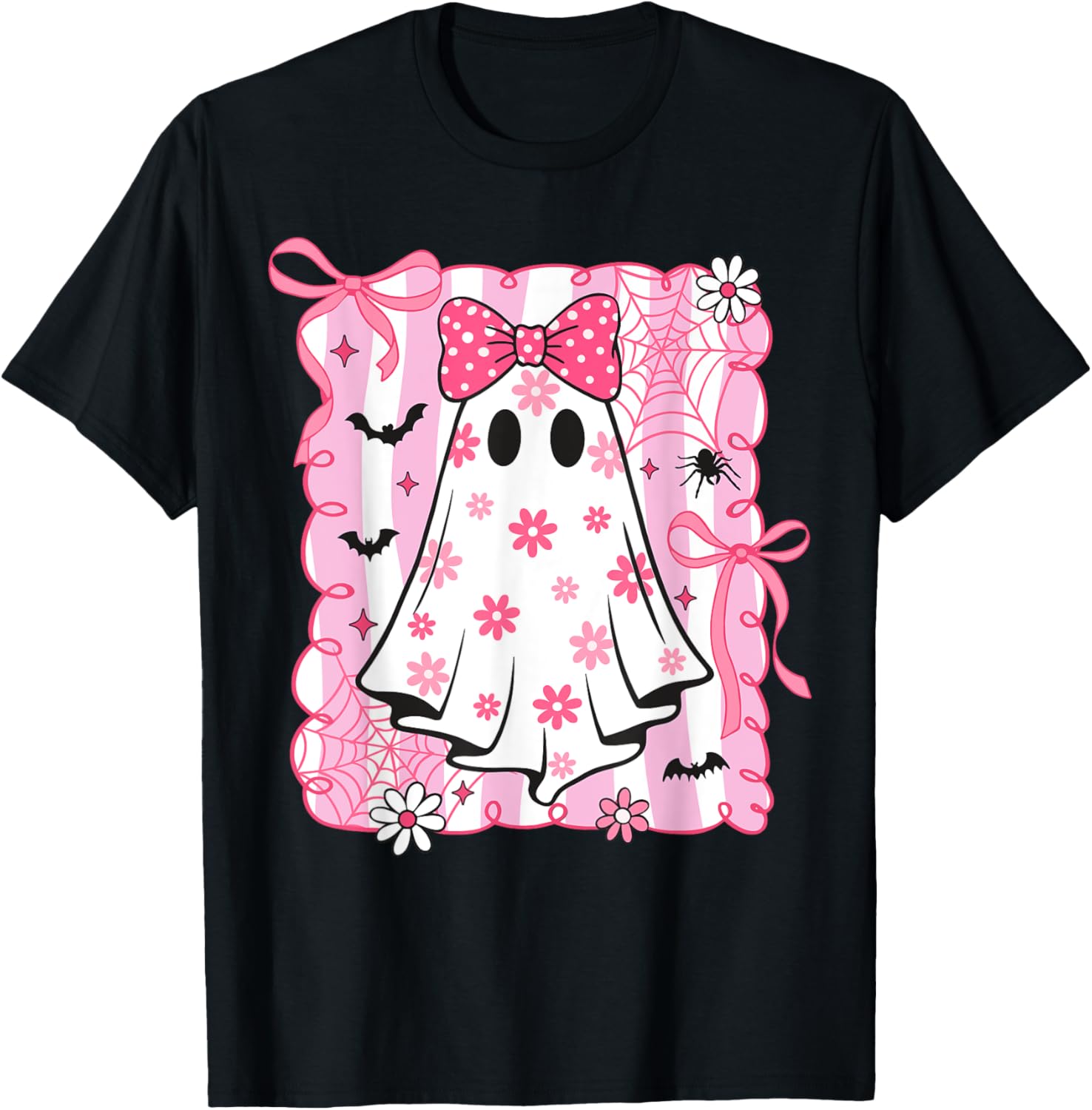 Spooky Vibes Pink Ghost T-Shirt for Women and Kids - Perfect Halloween Style - 16