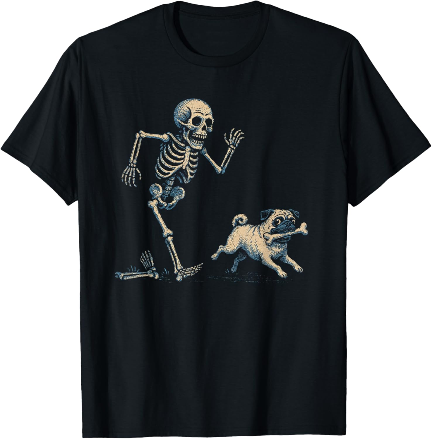 Funny Skeleton Chasing Pug Halloween T-Shirt for Dog Moms and Pug Lovers - 2