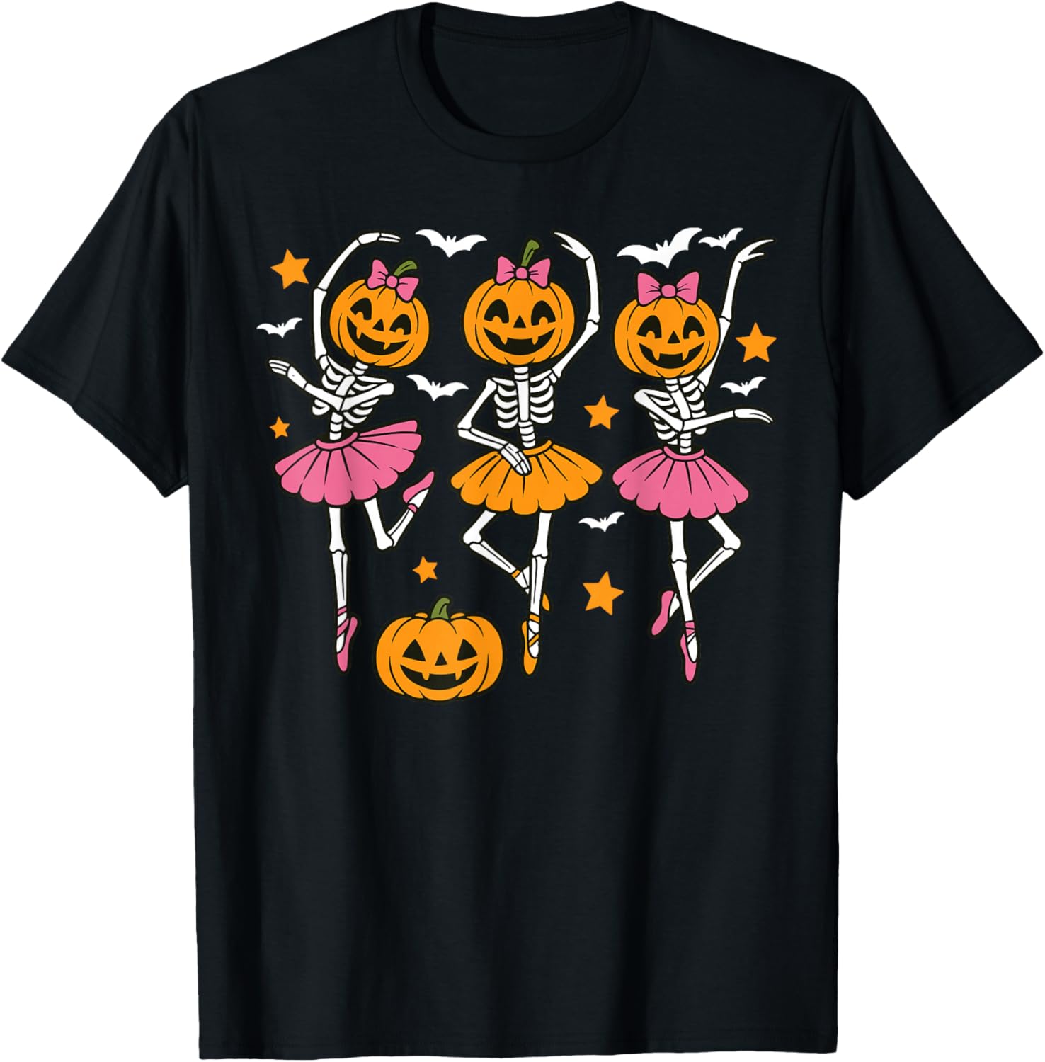 Cute Girls Halloween Ballet Skeleton Pumpkin T-Shirt for Festive Fun - 18