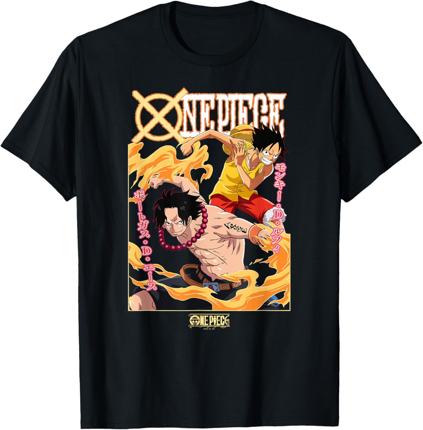 One Piece Anime Ace and Luffy Team Up Kanji T-Shirt for Fans - 2