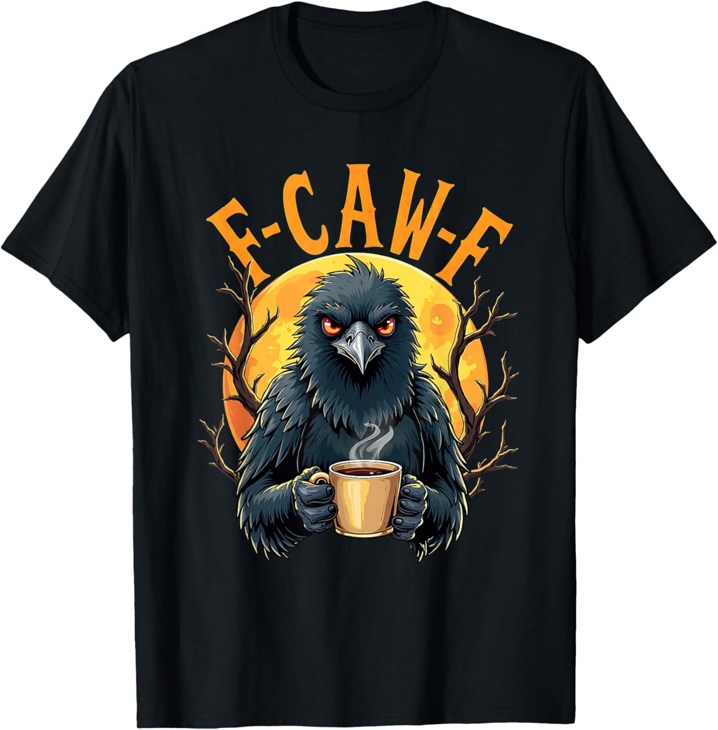 Funny Coffee Crow Gothic Raven F Caw Halloween T-Shirt for Spooky Fun - 2