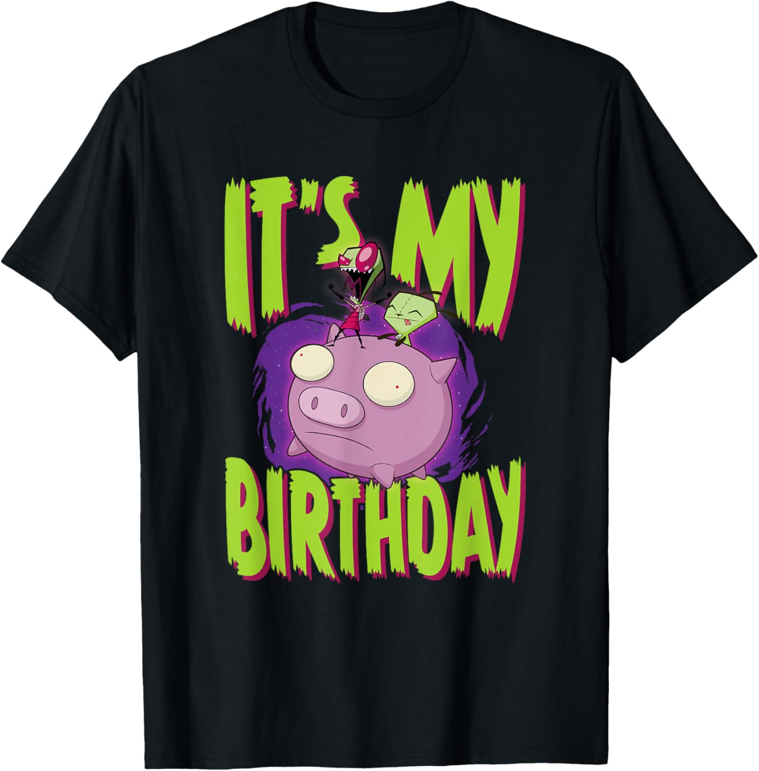 Invader Zim Birthday T-Shirt with Zim Gir Riding Pig Fun Design - 10