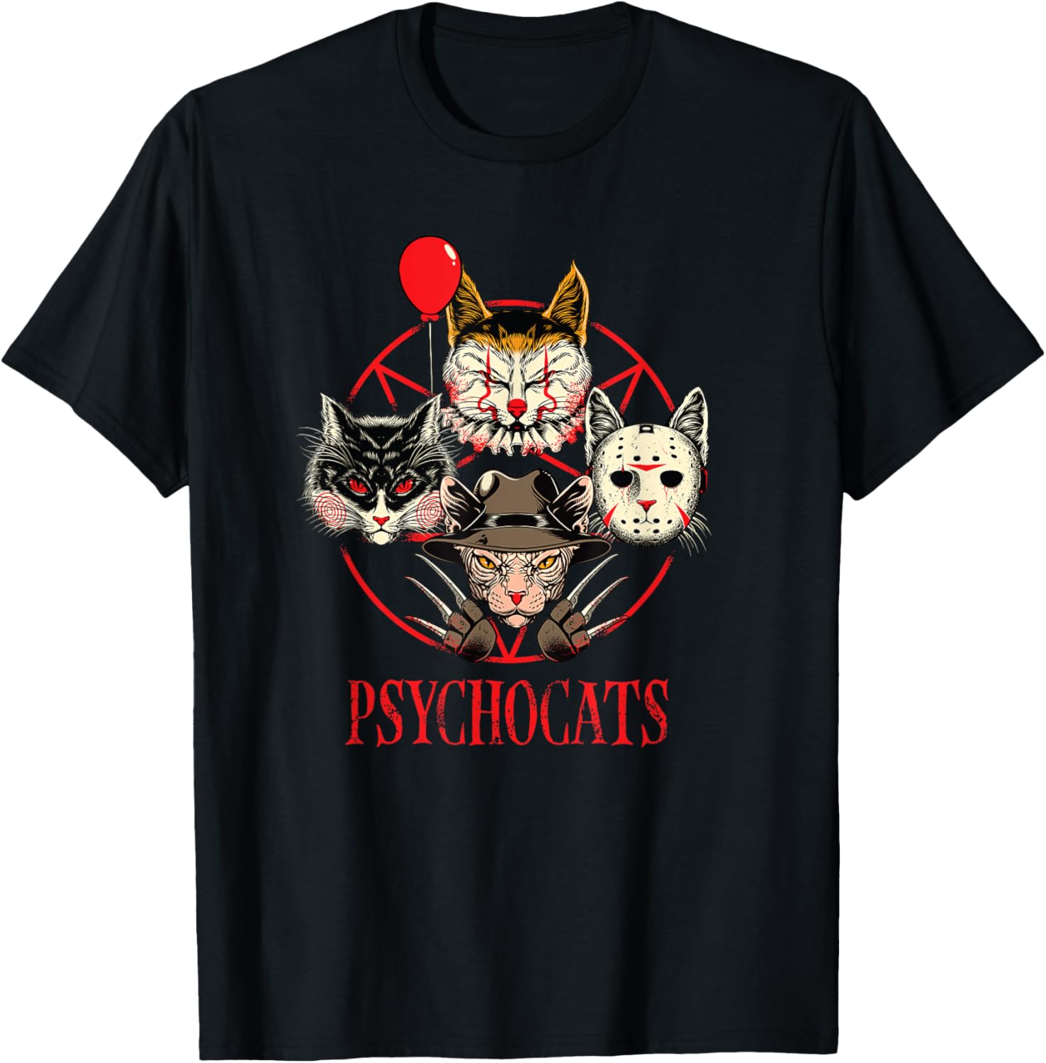 Gothic Slasher Cat Lover T-Shirt for Halloween Horror Movie Fans - 1