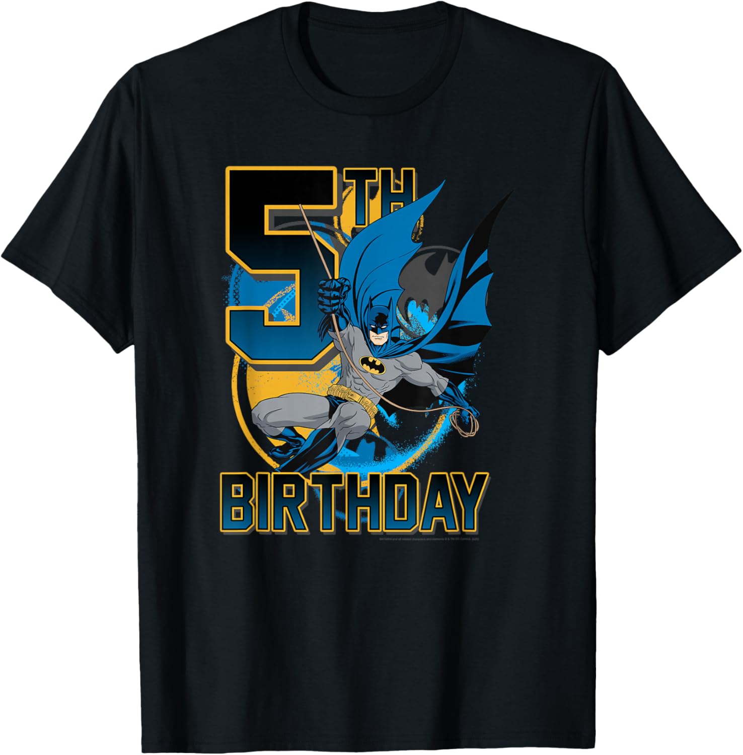 Batman 5th Birthday Bat Swing Action Poster T-Shirt for Kids - 4