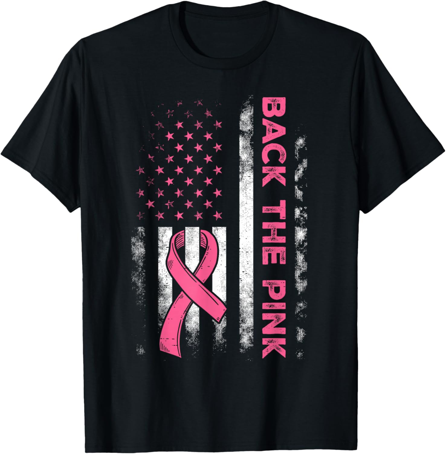 Back The Pink US Flag Breast Cancer Awareness T-Shirt for All Ages - 6